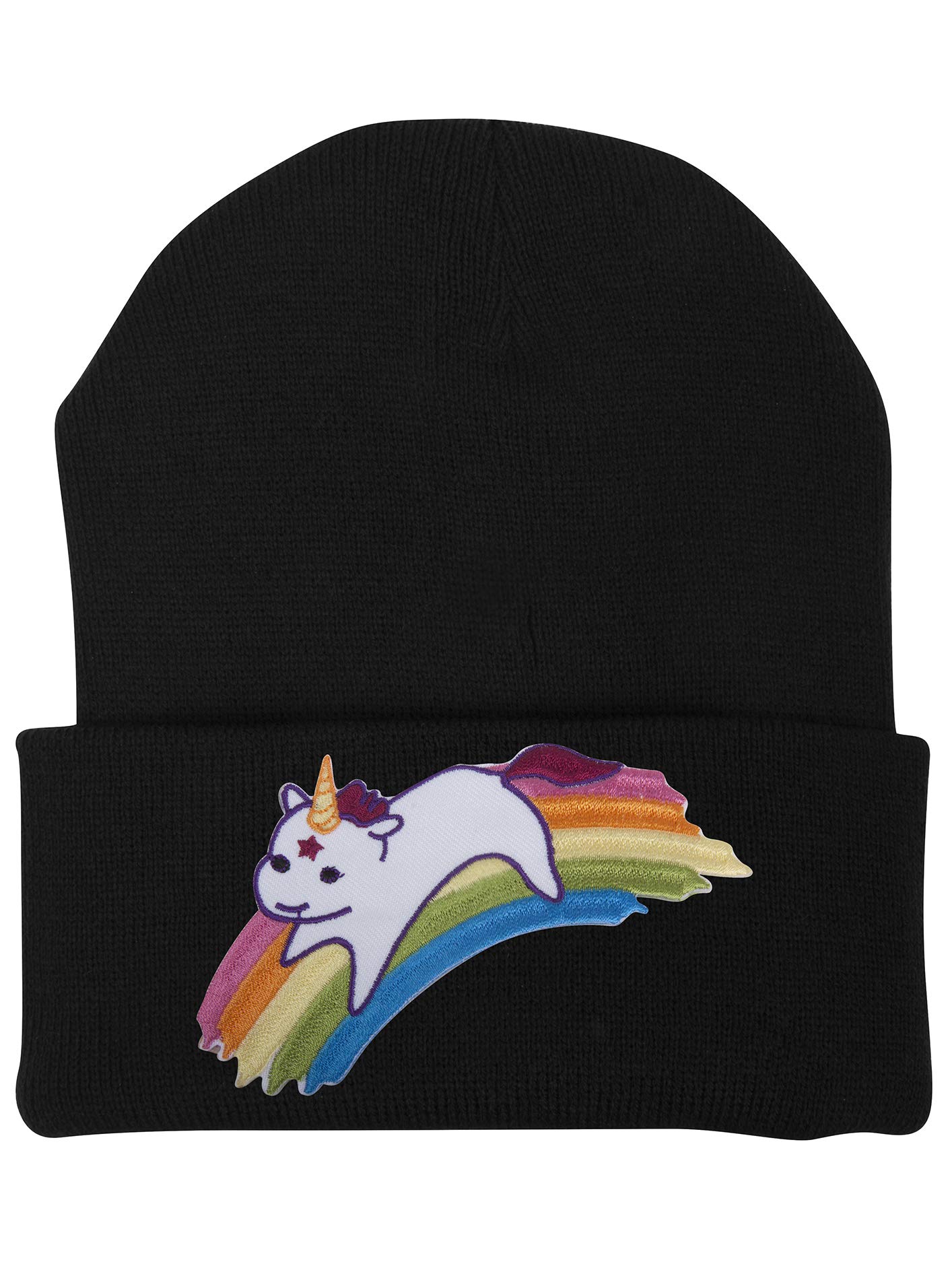 Cute Rainbow Unicorn Beanie Hat with Patch - Soft Knit Winter Beanie for Women & Girls - Perfect for Christmas Gifts, Outdoor Activities & Cold Weather Fashion