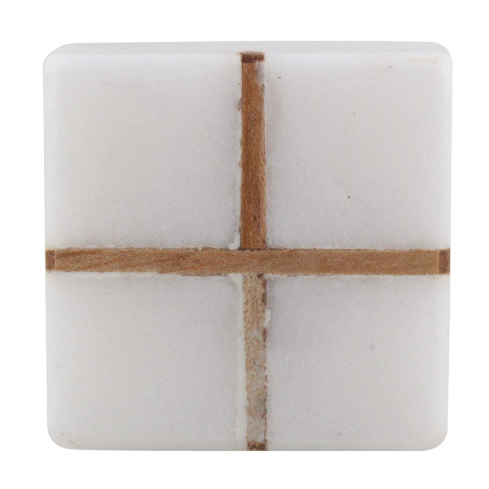 Luxury 2-Piece White Marble Drawer Knobs - High-End Square Cabinet Hardware for Kitchen, Dresser & Cupboard - Elegant Stone Pulls for Modern Home Decor
