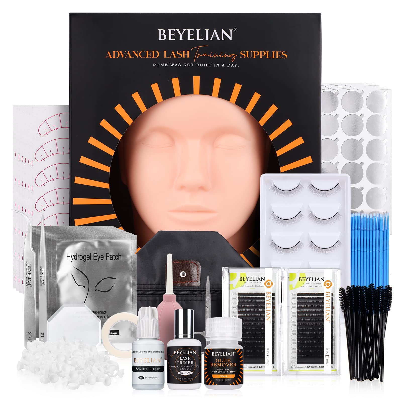 Professional Eyelash Extension Kit with Mannequin Head - Complete Lash Training Supplies & Tools for Beginners & Experts | Perfect for Salon, Home Practice & DIY Lash Extensions by BEYELIAN