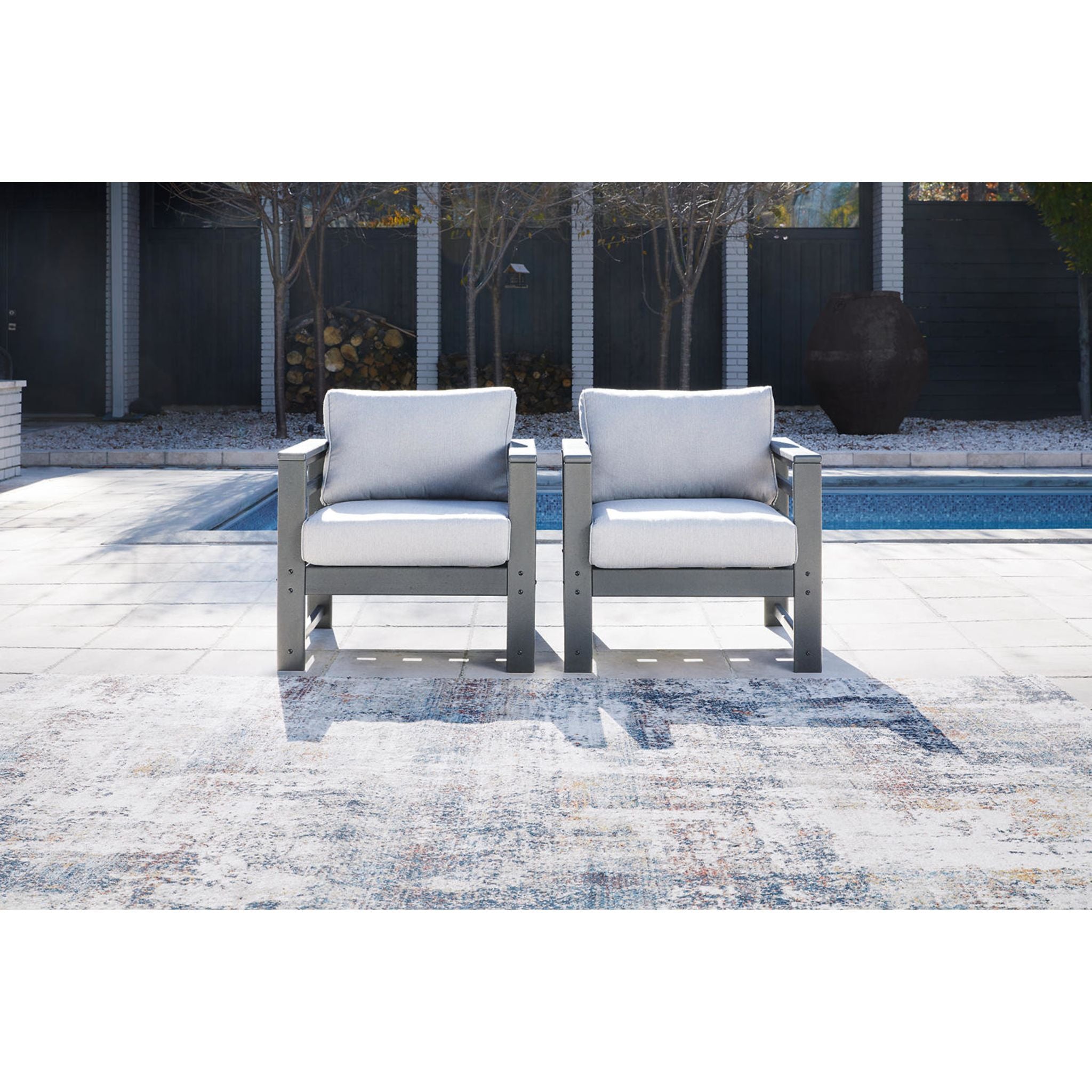 Amora Outdoor Lounge Chair with Cushion (Set of 2) - Water-Resistant, Foldable Patio Furniture for Poolside, Garden & Backyard Relaxation - Charcoal Gray