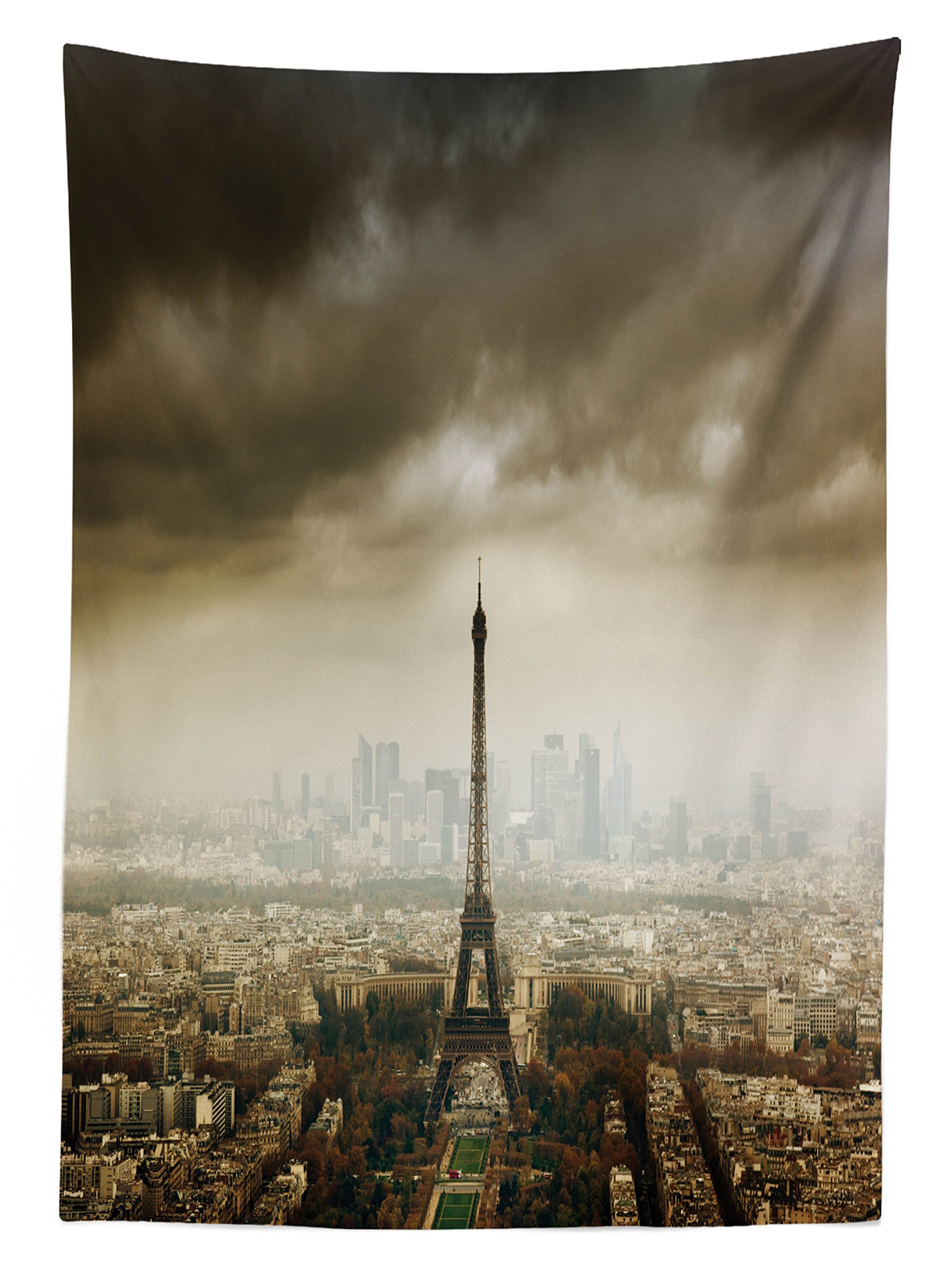 Ambesonne Eiffel Tower Paris Skyline Tablecloth - 58x120 Inch Waterproof Outdoor Picnic Table Cover with European Cityscape Design, Washable & Durable - Perfect for Garden Parties, BBQs, and Picnics