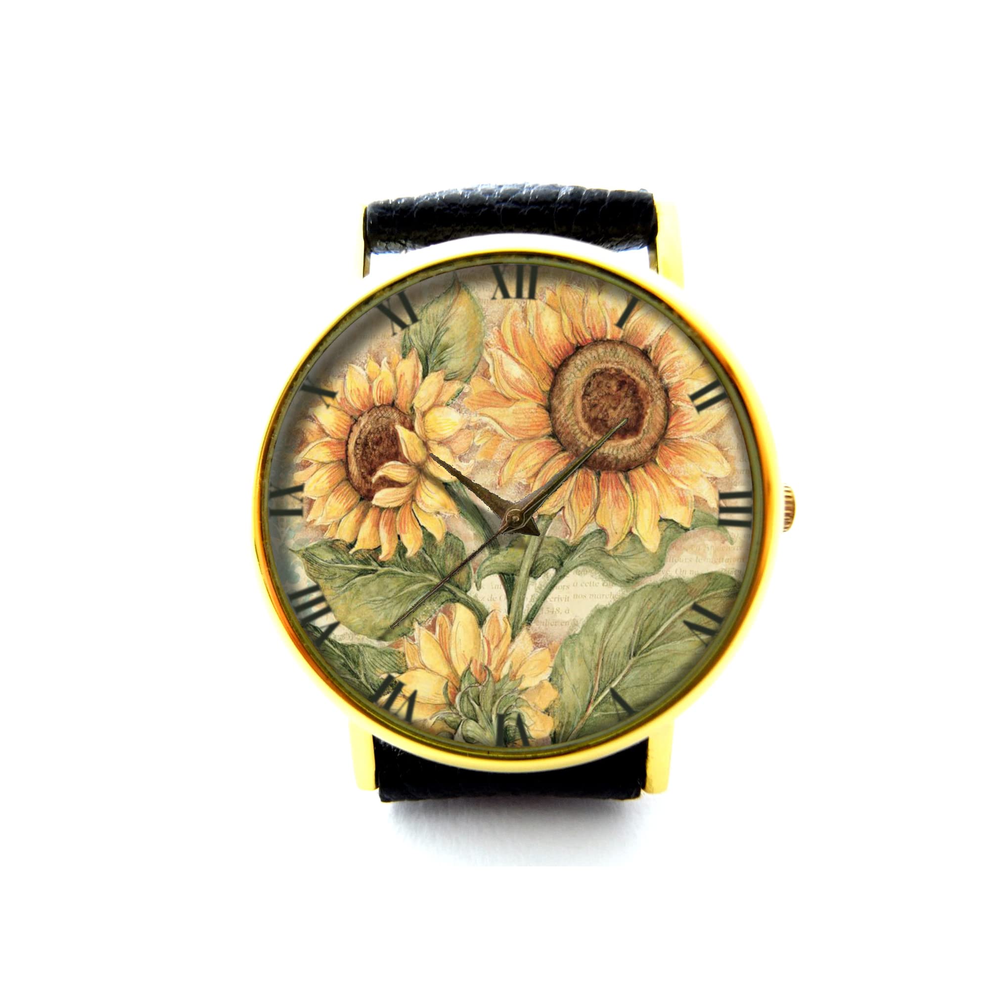 Vintage Sunflower Leather Watch for Women & Men - Floral Botanical Watch with Leather Strap - Stylish Sunflower Jewelry Watch for Casual & Formal Occasions
