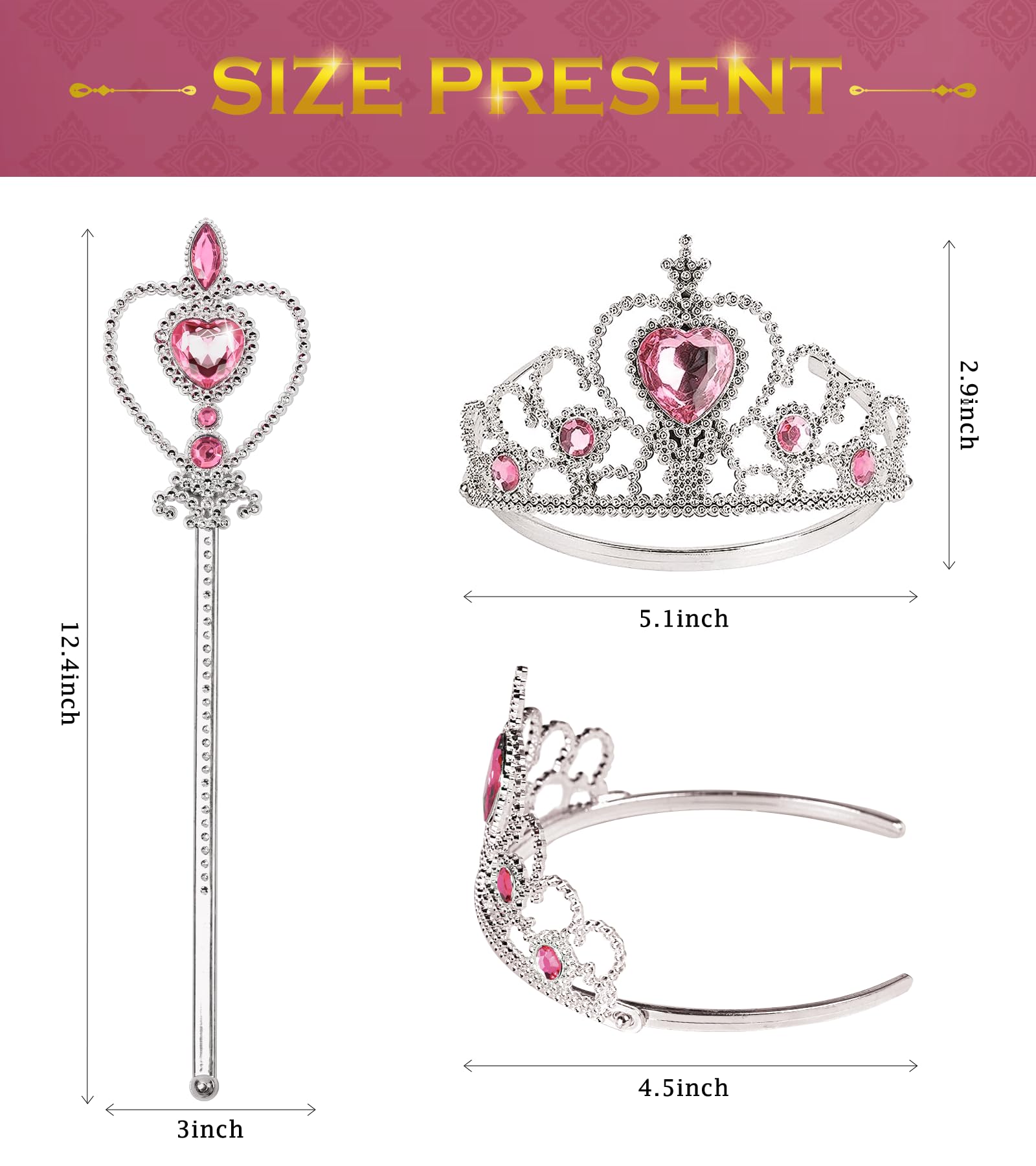 Princess Dress Up Set for Girls - Sparkling Tiara Crown & Magic Wand Toy Jewelry Kit, Perfect for Birthday Gifts & Pretend Play (Ages 3-6) | Royal Party, Dress Up Costume, Tea Party & Birthday Celebration Accessories