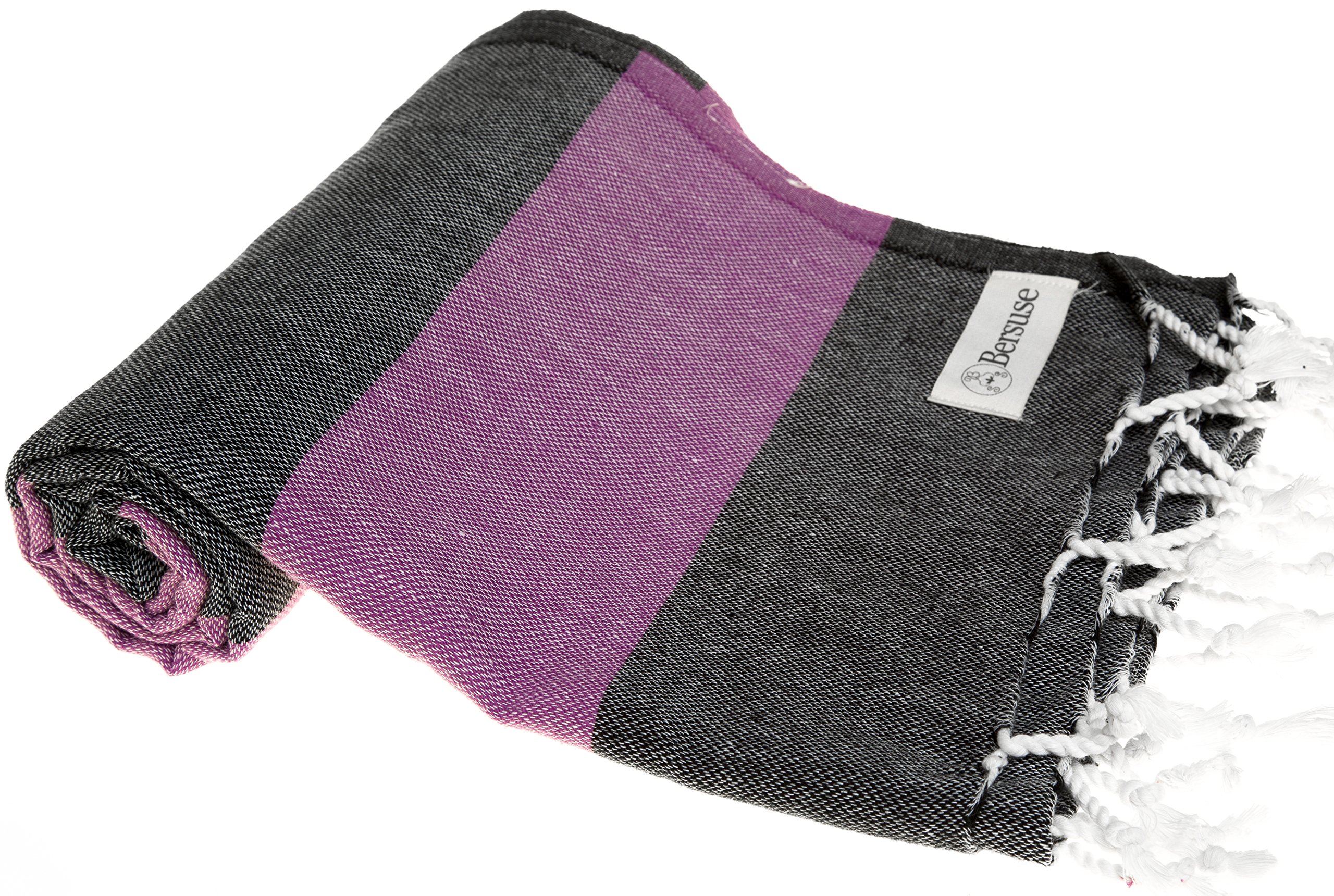Premium 100% Cotton Turkish Peshtemal Beach Towels - Quick-Dry, Sand-Free & Lightweight (Set of 6, Black/Purple) | Perfect for Pool, Beach, Yoga & Travel