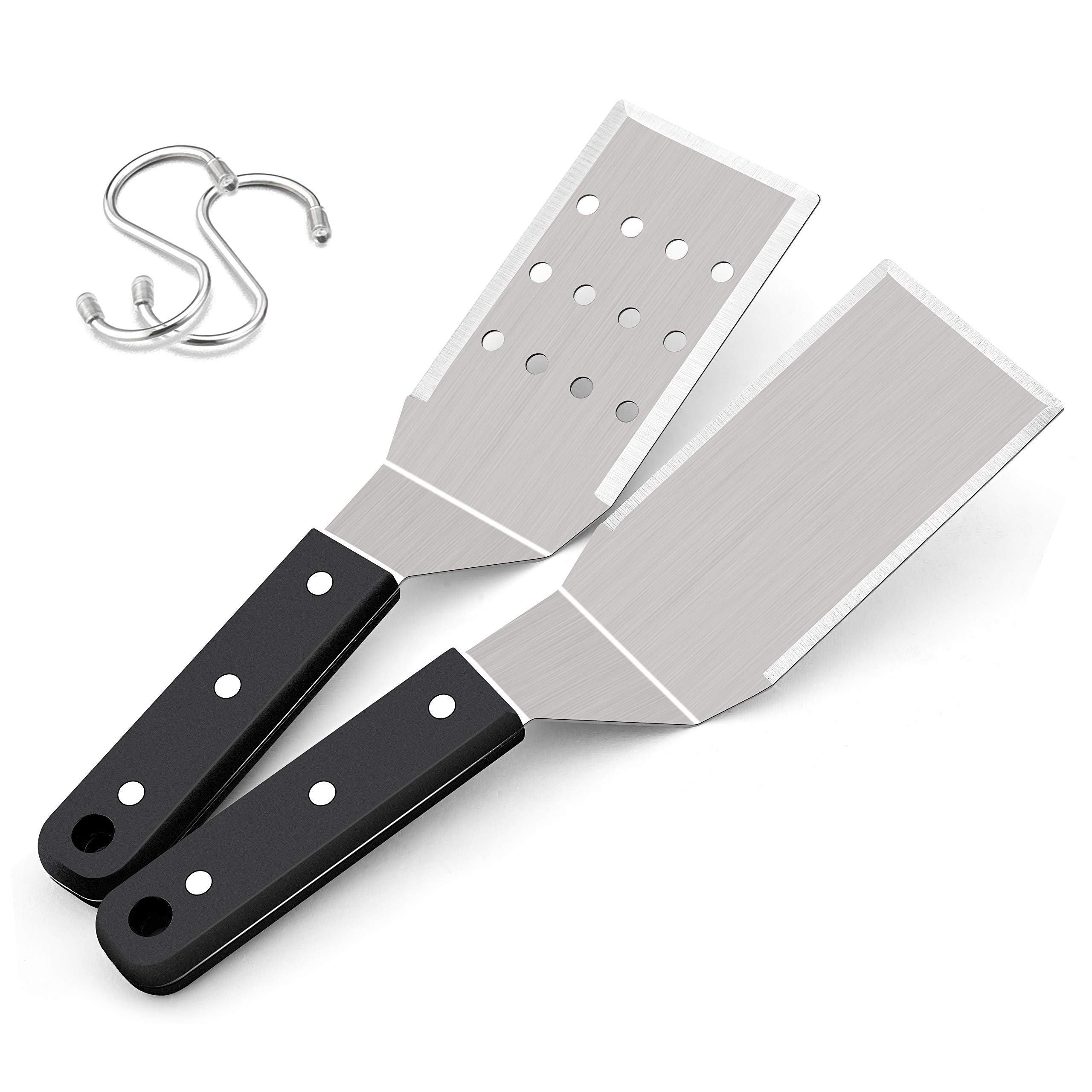 Premium Stainless Steel Spatula Set - 2 Pack Heavy Duty Metal Griddle Spatulas with Riveted Handle for BBQ, Teppanyaki, Flat Top Grill, Hibachi & Cast Iron Cooking - Dishwasher Safe - Perfect for Grilling Burgers, Pancakes & Stir-Fry