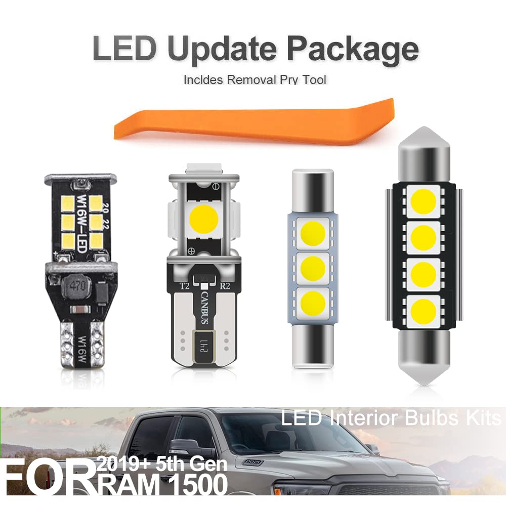 12-Pack 6000K Super Bright White LED Interior Light Bulbs for 2019-2022 Dodge RAM 1500 5th Gen - Dome, Map, Footwell & Cargo Lights with Free Installation Tool - Perfect for Night Driving & Interior Upgrades