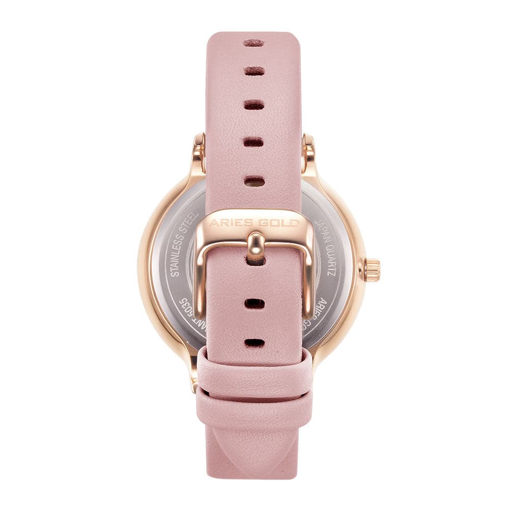 ARIES GOLD ENCHANT FLEUR Rose Gold Stainless Steel Women's Watch with Pink Leather Strap - Elegant Dress Watch for Women, Perfect for Office, Party & Special Occasions