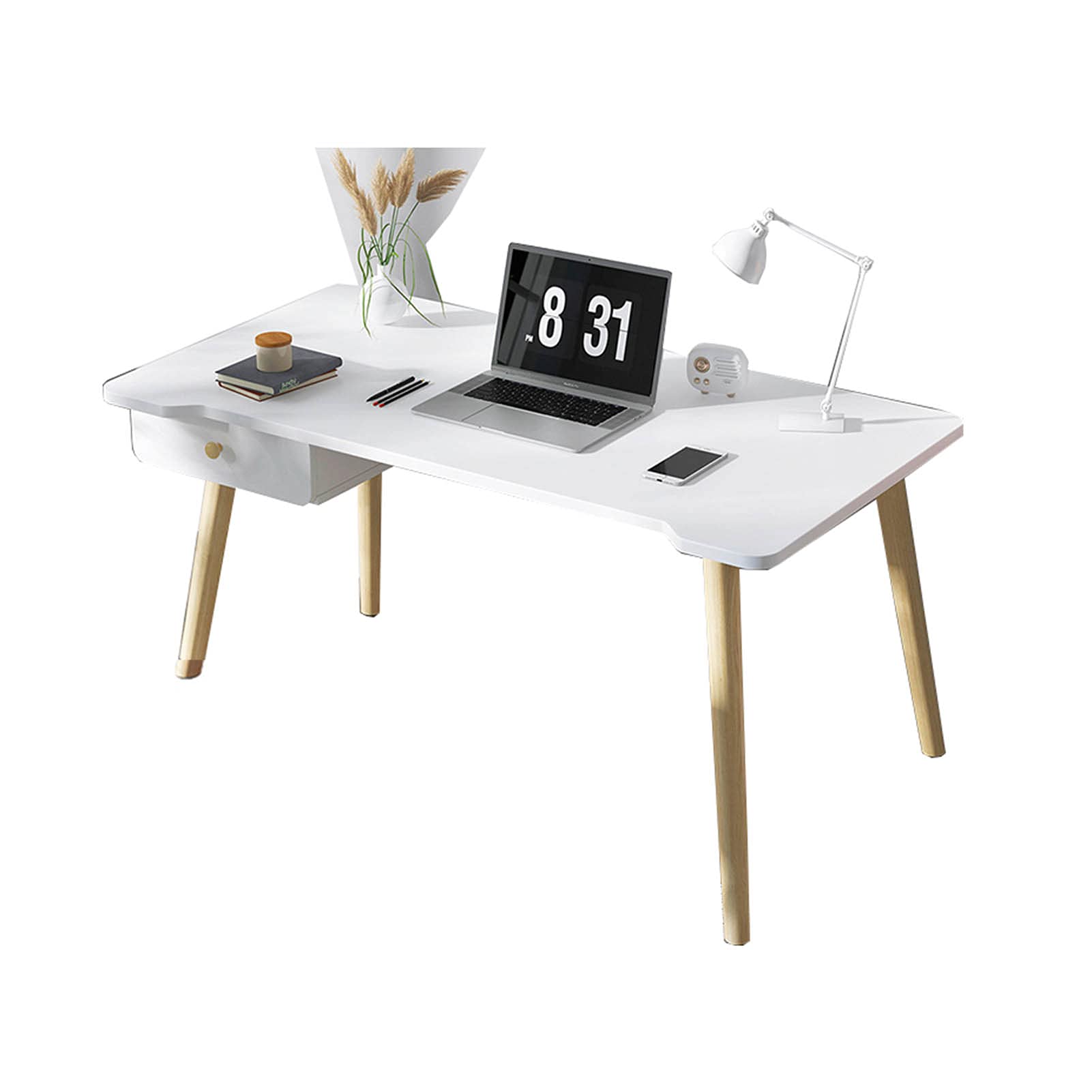 Modern White Wooden Writing Desk 80cm - Small Computer Vanity Desk with Drawers for Home Office, Bedroom & Makeup Station | Compact Workspace Solution for Small Spaces & Dorm Rooms