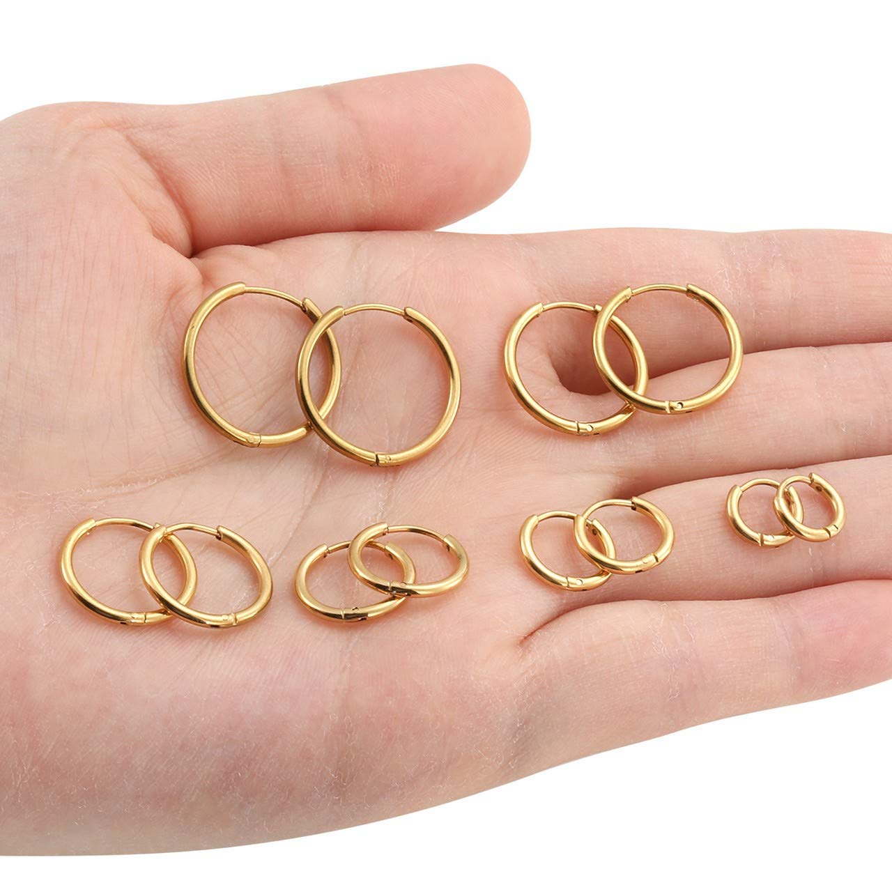 6 Pairs Stainless Steel Huggie Hoop Earrings 6-16mm - Hypoallergenic Cartilage Helix Earrings for Men & Women - Sleek Hinged Hoops for Everyday Wear & Gifting