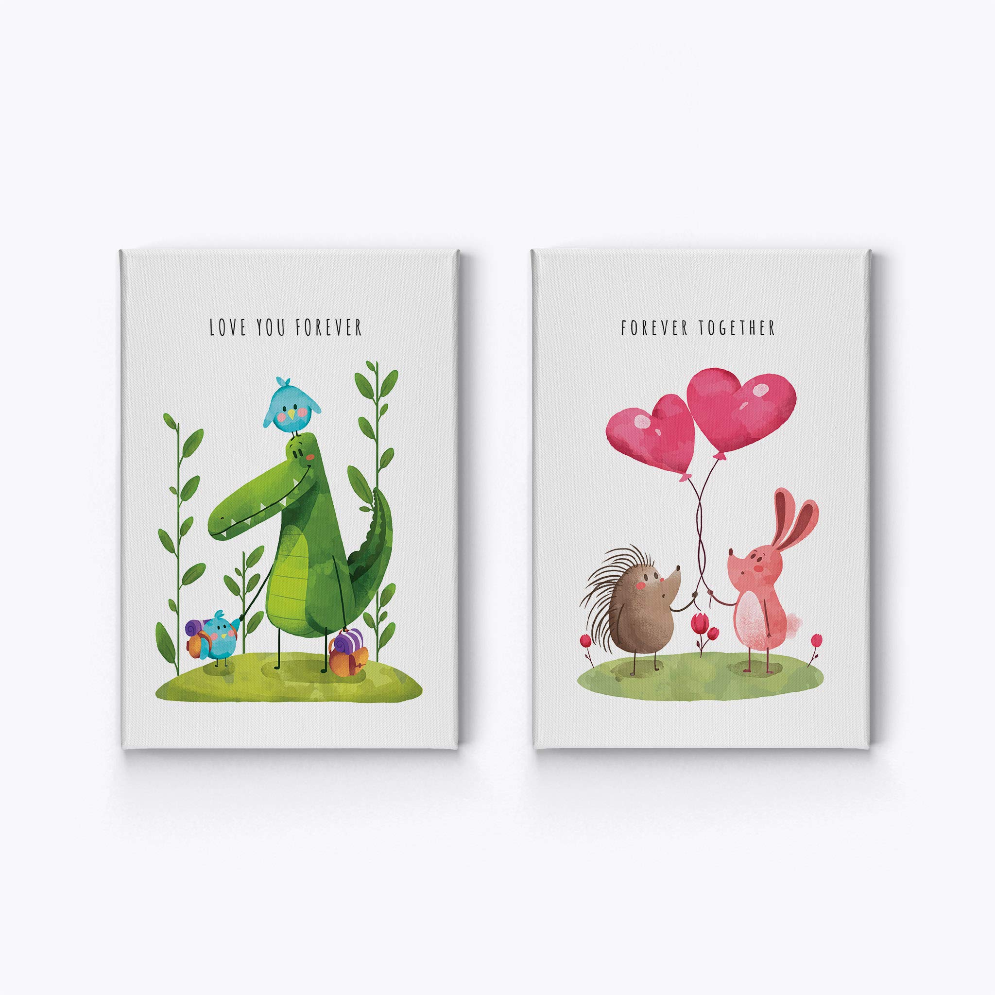 Smile Art Design Cute Animals & Inspirational Quotes Canvas Prints Set - 2 Piece Nursery Wall Art for Baby Boy & Girl Rooms (40x30 Inches, White Background, Made in USA) - Perfect for Kids Bedroom Decor, Playroom & Baby Shower Gifts