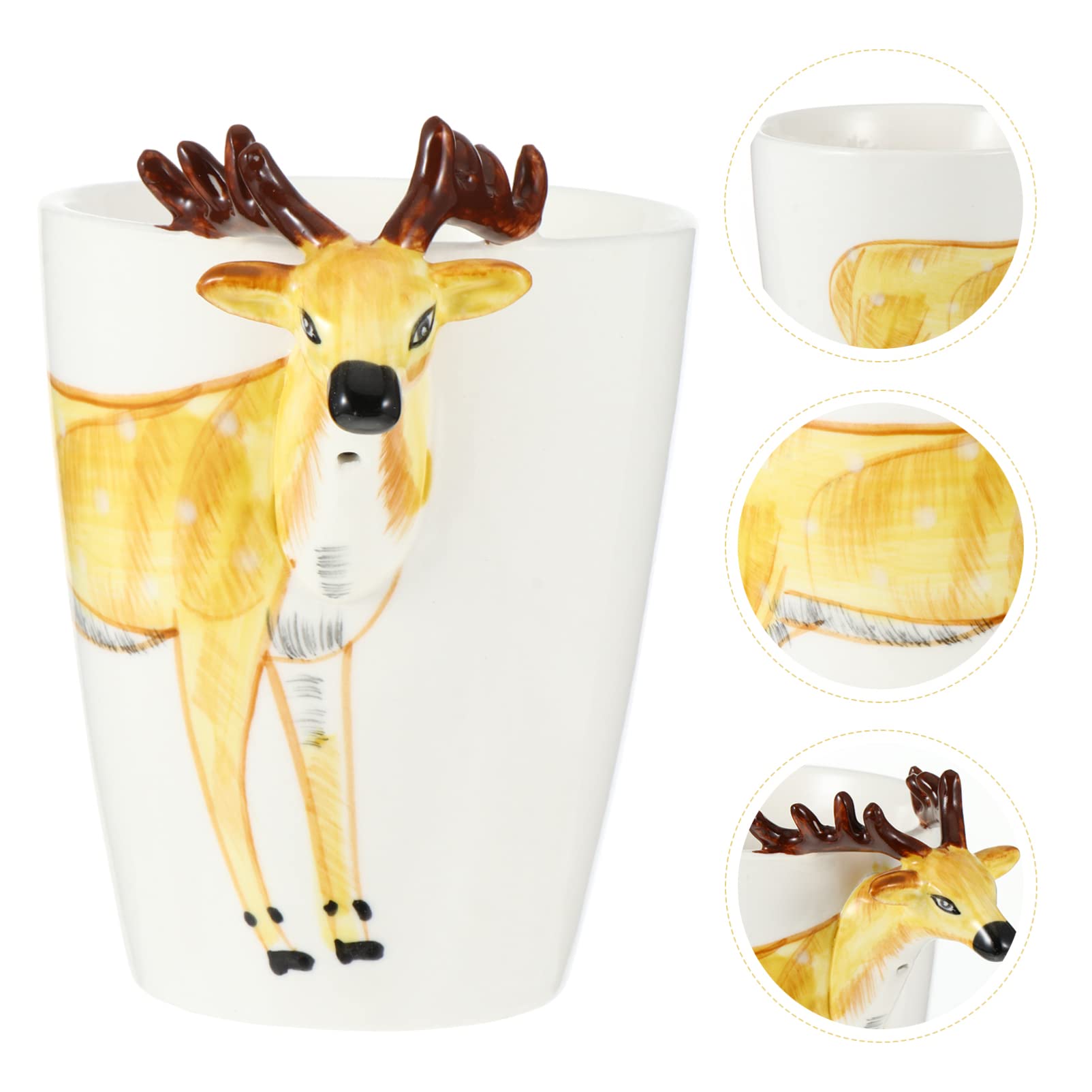 ABOOFAN Handmade 3D Deer Head Ceramic Mug - Unique Espresso & Tea Cup with Animal Handle, Fine Porcelain, Hand-Painted Figurine - Perfect Holiday & Birthday Gift for Coffee Lovers (Great for Home, Office & Gift Giving)