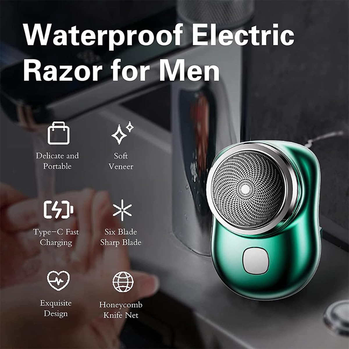 Zao Mini Electric Razor for Men 2023 - Portable Wet/Dry Shaver with USB Charging, Pocket-Sized Travel Shaver, Washable Beard Trimmer - Perfect for Home, Travel & Gym Use (Blue)