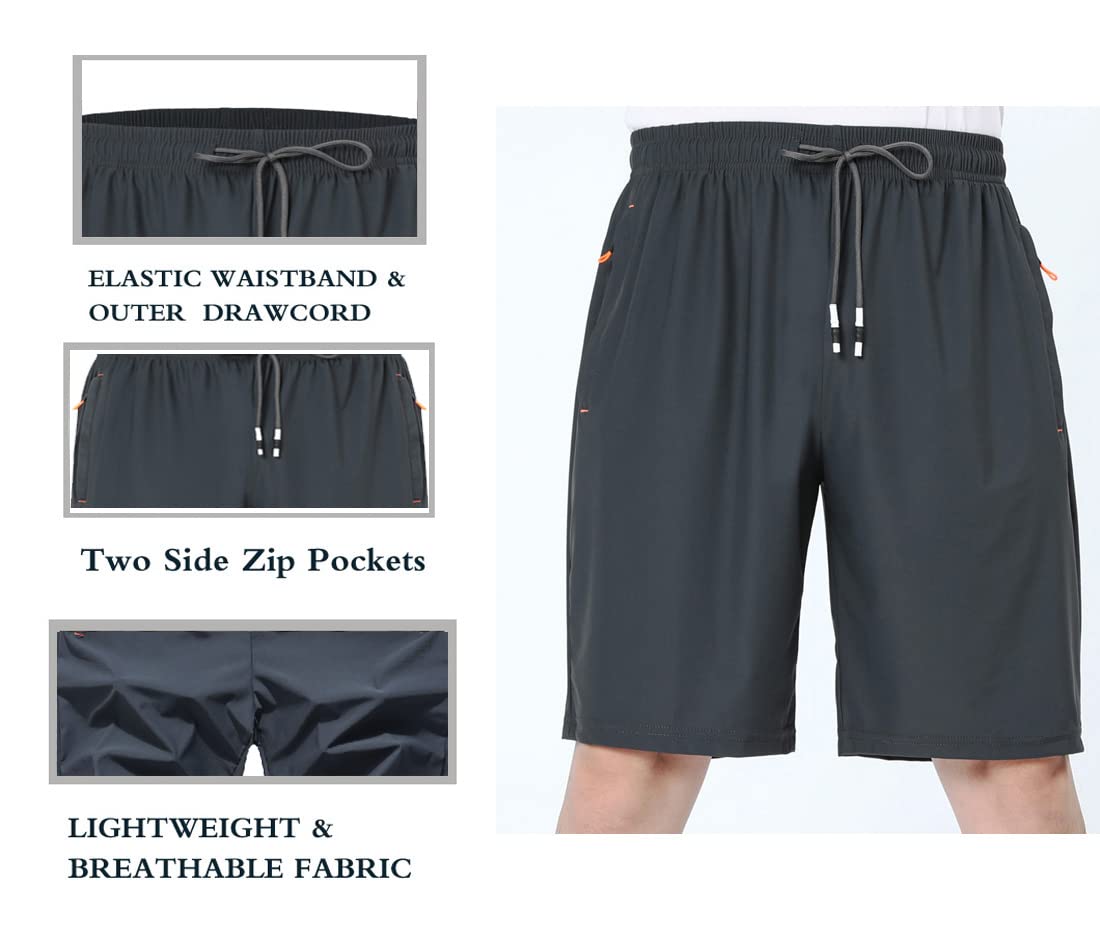 Boys Lightweight Athletic Running Shorts - Quick Dry Gym Workout Shorts with Zipper Pockets for Hiking, Jogging & Sports Activities