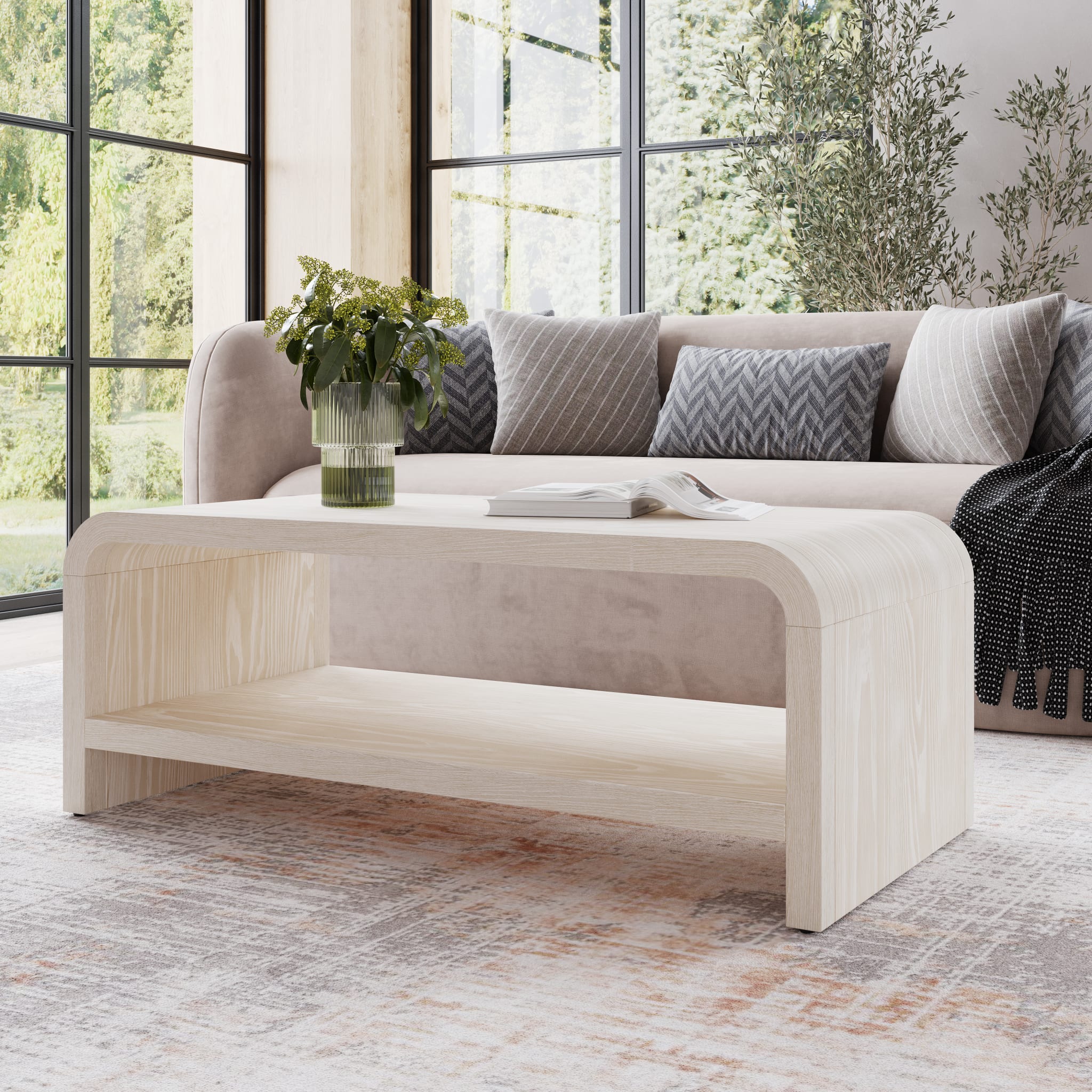 Drake Ash Wood Coffee Table - Natural Sugar Finish - Modern Living Room Furniture for Home Decor & Relaxation