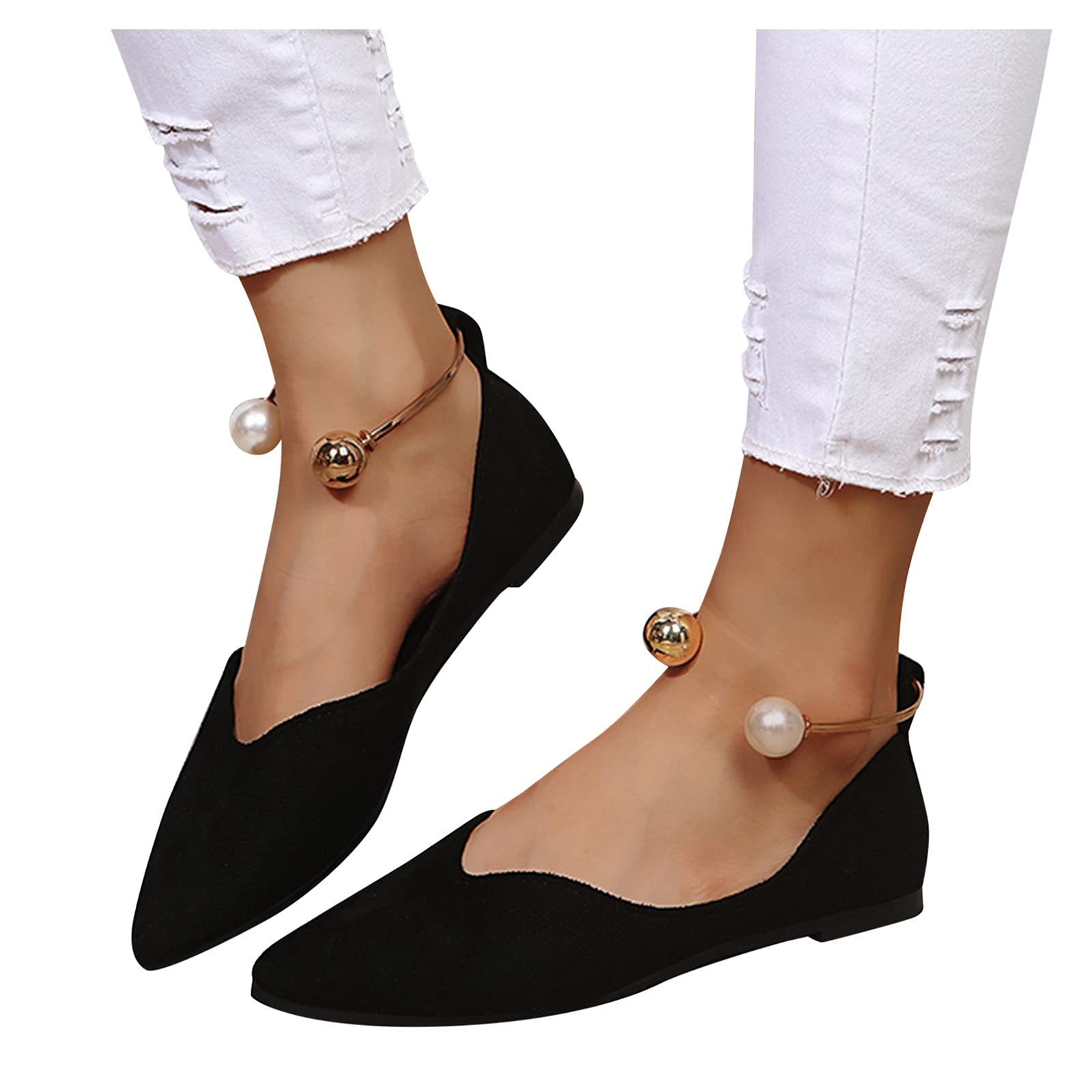 Women's Leopard Print Slip-On Pumps with Ankle Rings & Pearl Details - Comfortable Flats for Office, Dress & Casual Wear | Fashionable Birdies Shoes for Work, Parties & Everyday Style