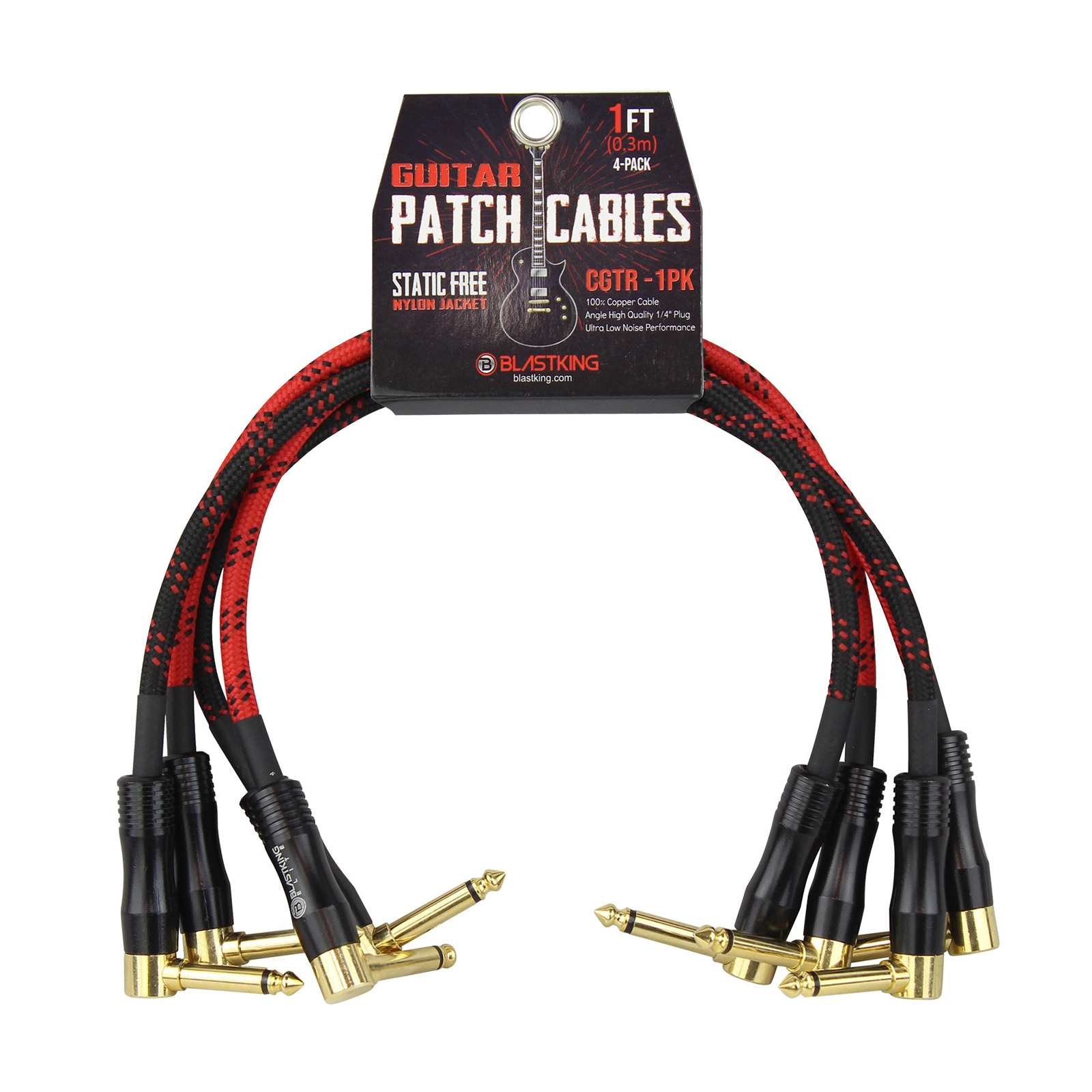Blastking 1 Foot Guitar Patch Cables 4 Pack - High Quality Instrument Cable Set for Electric Guitar, Bass & Pedalboard - Perfect for Live Performances, Studio Recording & Home Practice