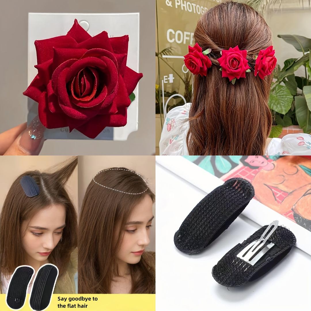 Chanderkash Bun Clips & Puff Clips for Women - Black & Rose Hair Accessories for Ponytails, Buns & Updos - Perfect for Parties, Weddings & Everyday Styling
