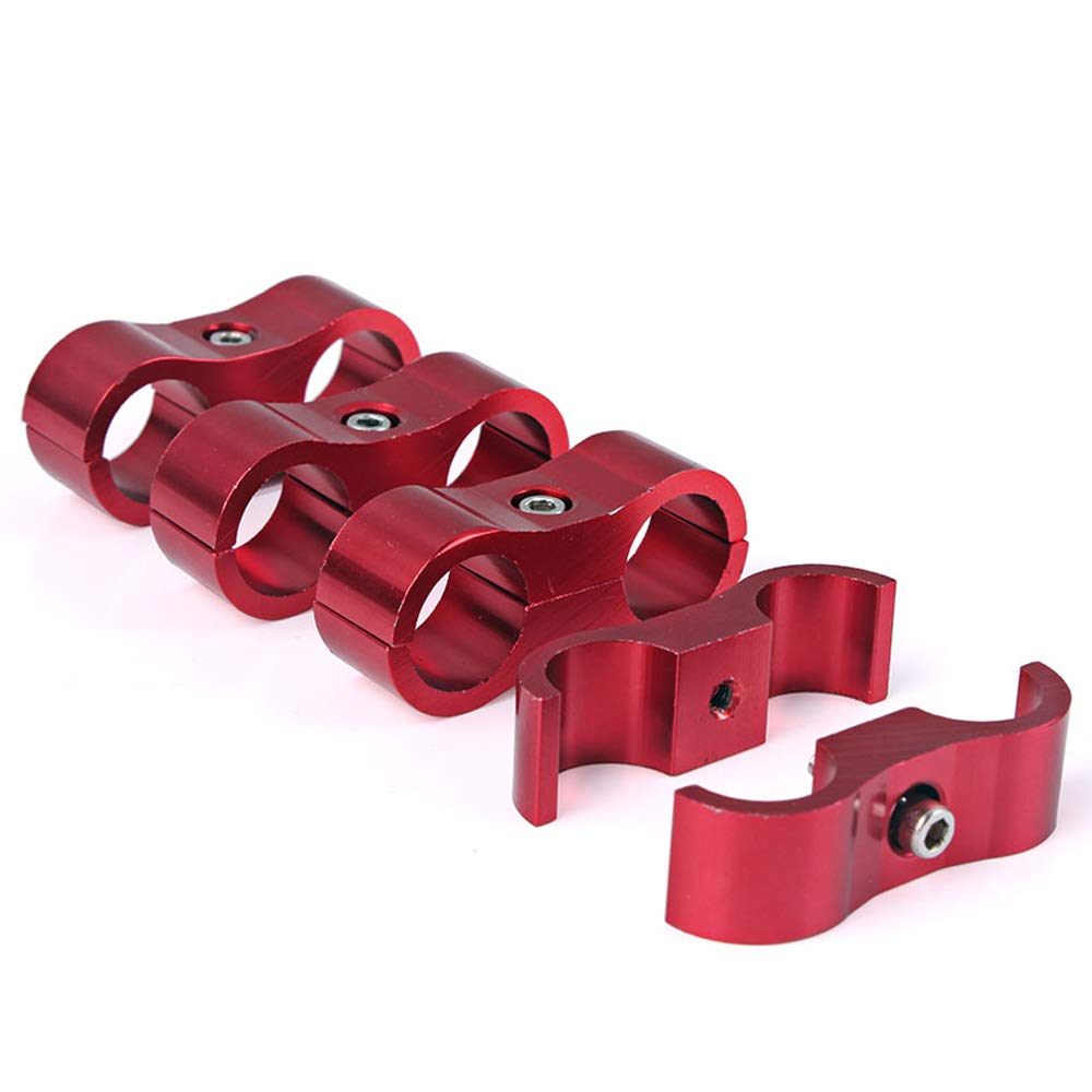 10AN Aluminum Hose Separator Clamp - Fuel, Oil, Brake, Water & Gas Line Adapter (Red, 4-Pack) - Perfect for Automotive, Marine & Industrial Fluid Transfer Systems