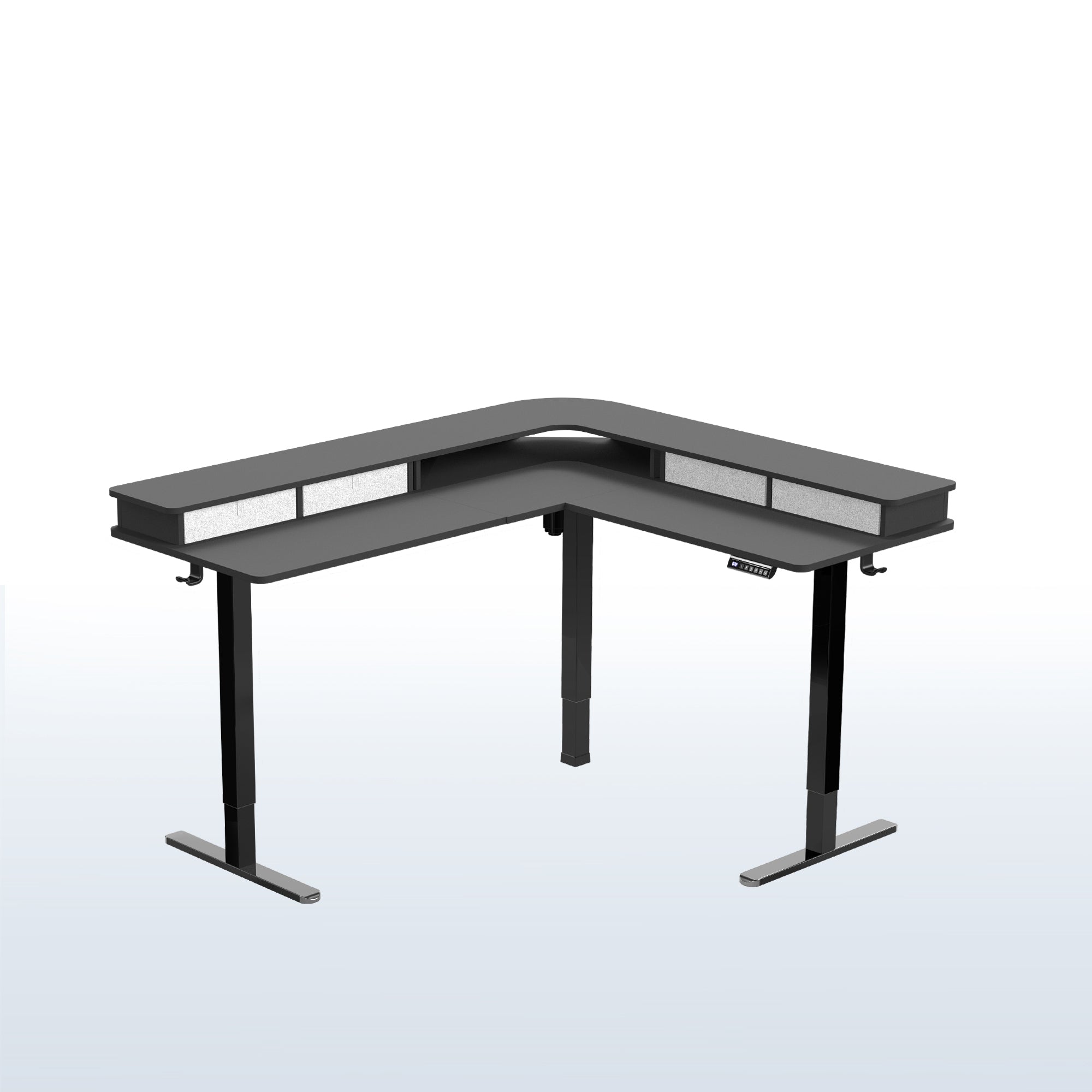 E3CV Series Two Tier Corner Electric Desk with Storage - Adjustable Standing Desk for Home Office, Study & Workspace - Perfect for Small Spaces & Ergonomic Workstations