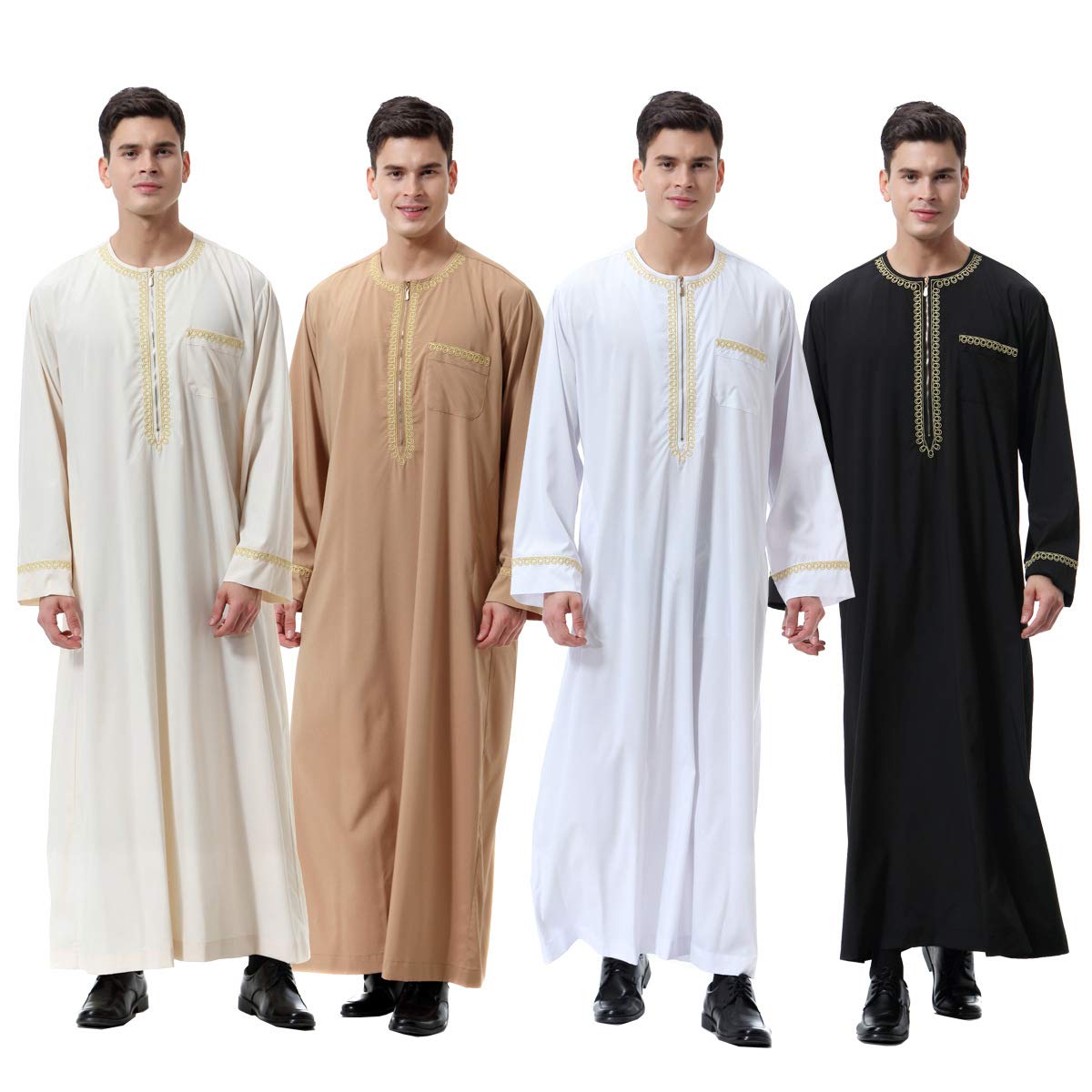 Premium Men's Muslim Kaftan Robe - Dubai Long Gown Ethnic Wear | 1pc Soft & Durable Islamic Clothing for Prayer, Home & Special Occasions