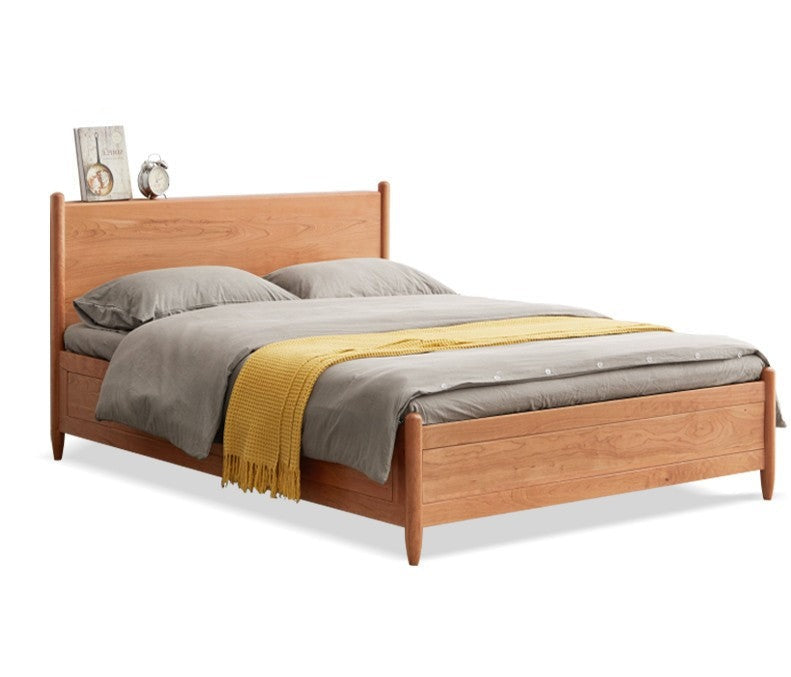 Solid Oak, Black Walnut & Cherry Wood Bed Frame - Handcrafted Queen Size Wooden Bed with Sturdy Slat Support - Perfect for Master Bedroom, Guest Room or Rustic Cabin Decor