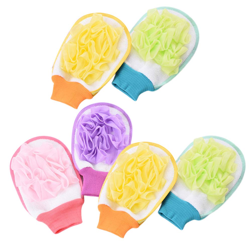 6-Pack Exfoliating Body Scrub Mitts - Loofah Sponge Pouf for Dead Skin Removal & Spa Bath | Shower Scrubber for Smooth Skin (Random Colors) - Perfect for Home Spa, Gift Sets & Daily Skincare Routine