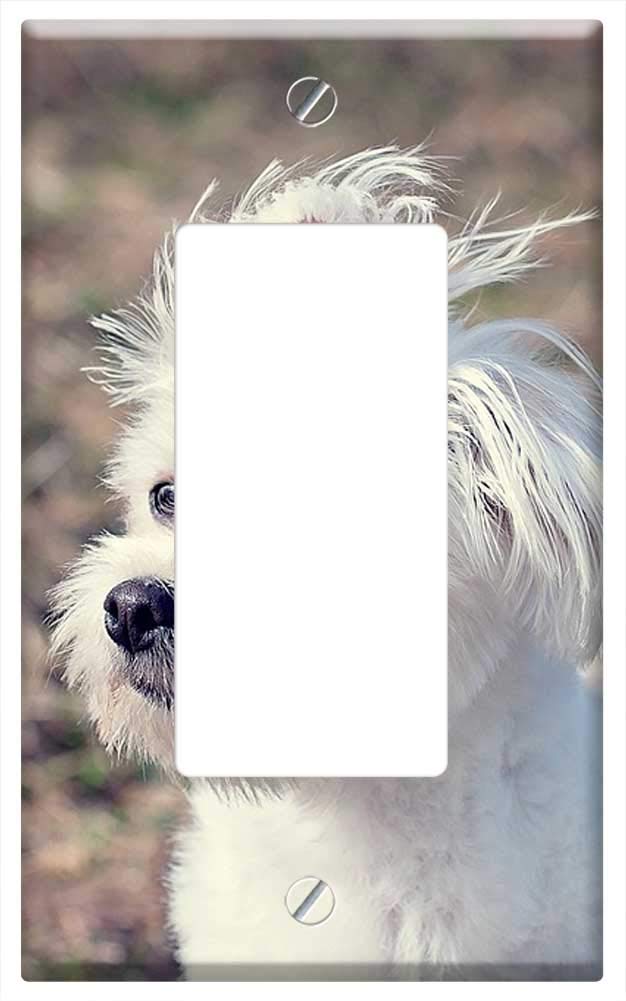 Single Rocker/GFCI Switch Plate Cover - White Maltese Dog Design for Small Pets | Perfect for Home, Office, and Pet-Friendly Spaces