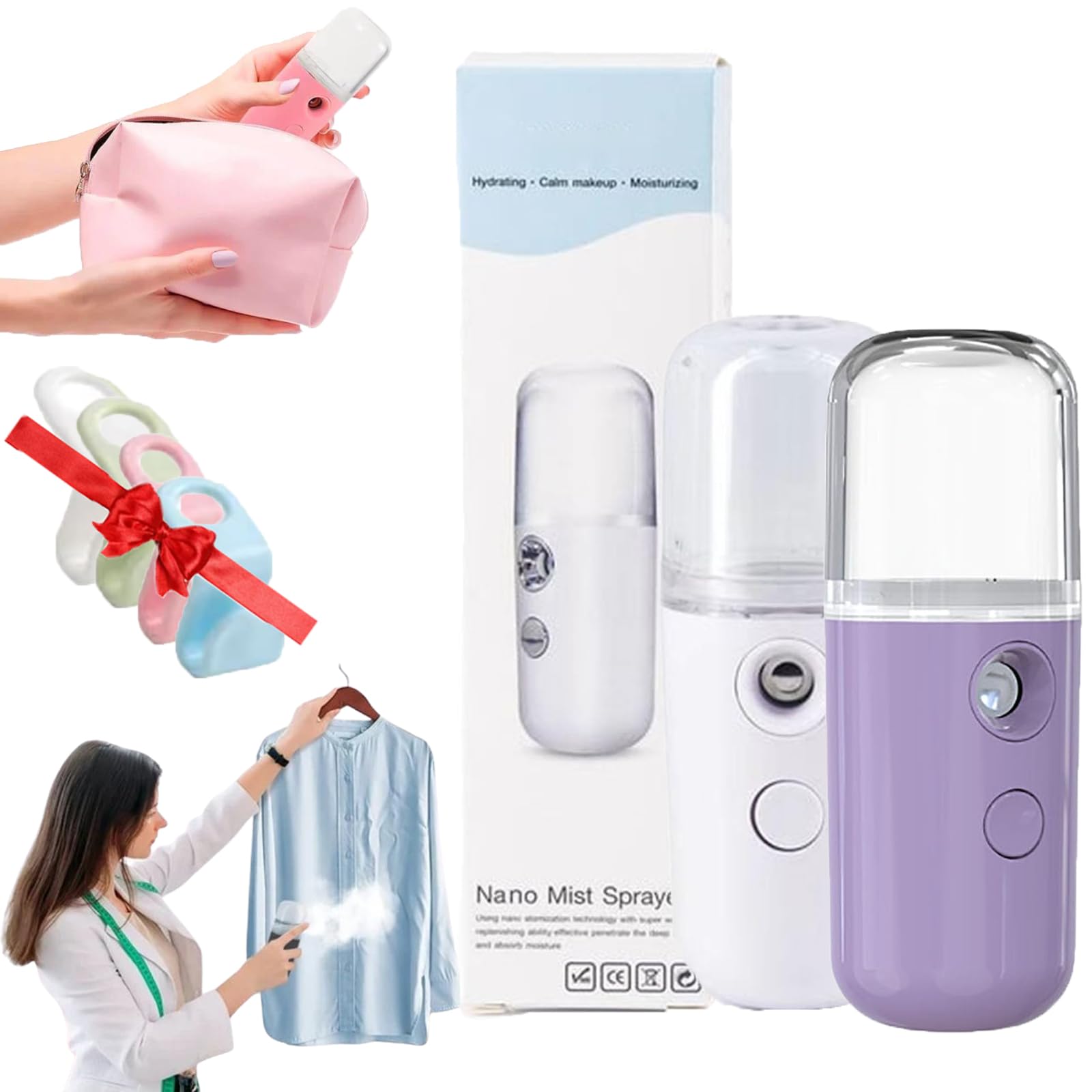 Easy Care Sunshine 15s Heat-Up Mini Travel Steamer - Portable Cordless Steamer for Clothes, Rechargeable Battery Operated Handheld Steamer - Perfect for Travel, Business Trips & Home Use (White+Purple)