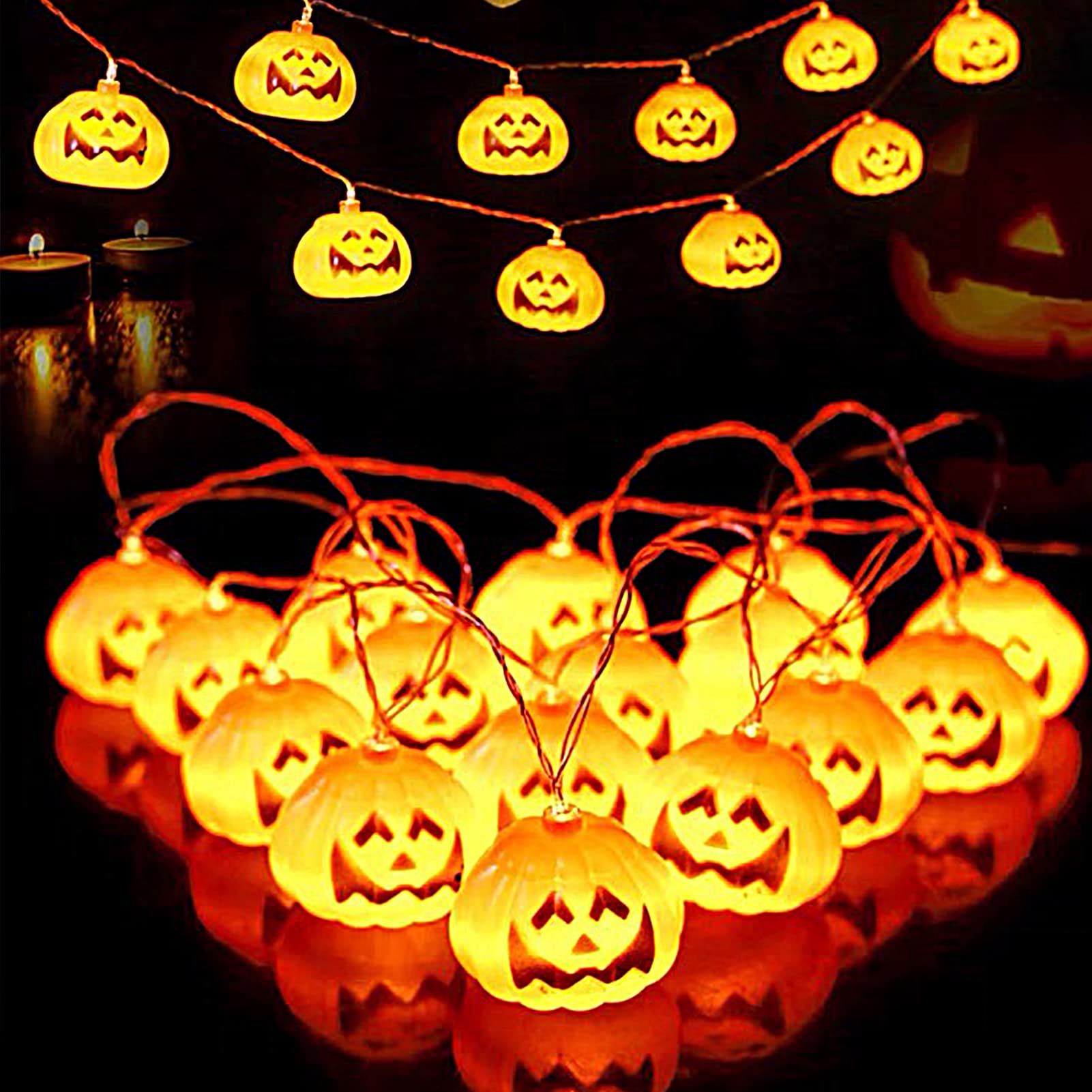 Zakia 20LED Orange Pumpkin String Lights - Battery Operated Halloween Decorations for Indoor/Outdoor - 8 Lighting Modes Fairy Lights for Halloween Party, Garden, Porch & Holiday Decor