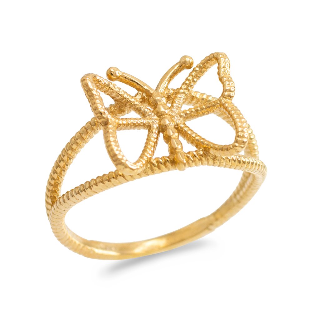 10k Yellow Gold Dainty Rope Band Butterfly Ring for Women - Elegant Jewelry Gift for Birthday, Anniversary & Special Occasions