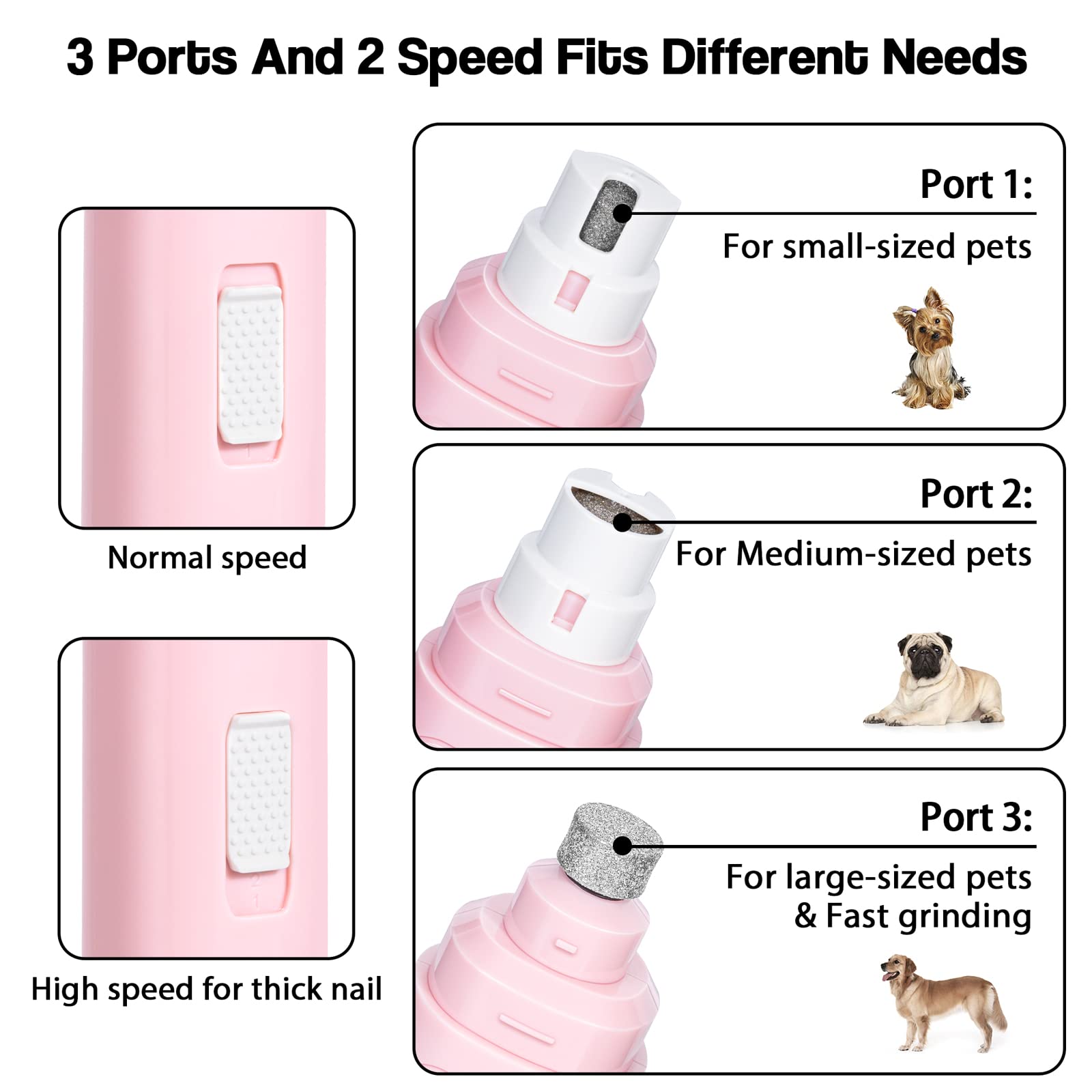 Casfuy Upgraded Dog Nail Grinder - Professional 2-Speed Electric Pet Nail Trimmer, Rechargeable & Painless for Small to Large Dogs & Cats | Safe Paws Grooming & Smoothing Tool for Home Pet Care