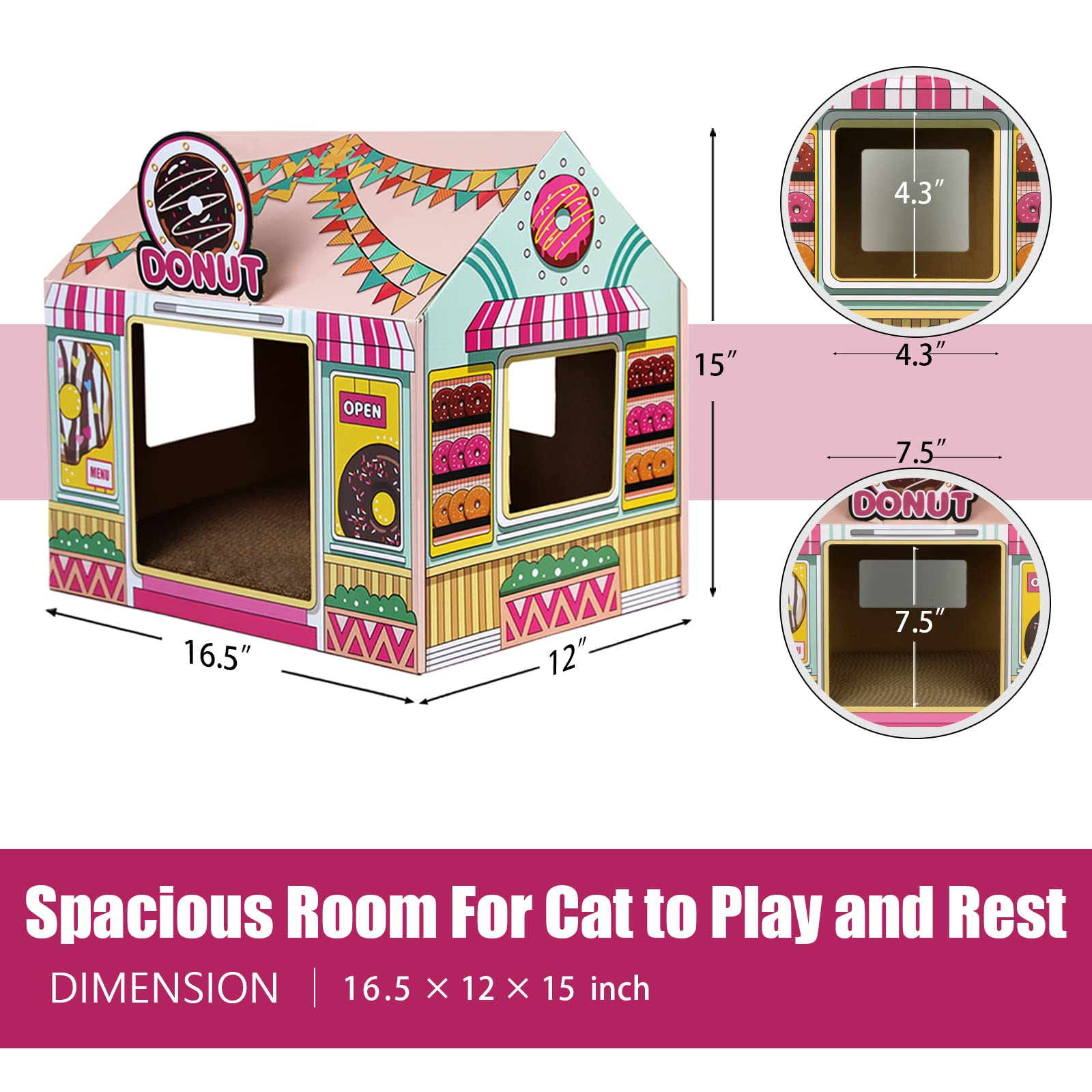 Premium Cardboard Cat House with Scratching Pad & Catnip - Cozy Indoor Playhouse for Cats - Perfect for Playtime, Napping & Stress Relief
