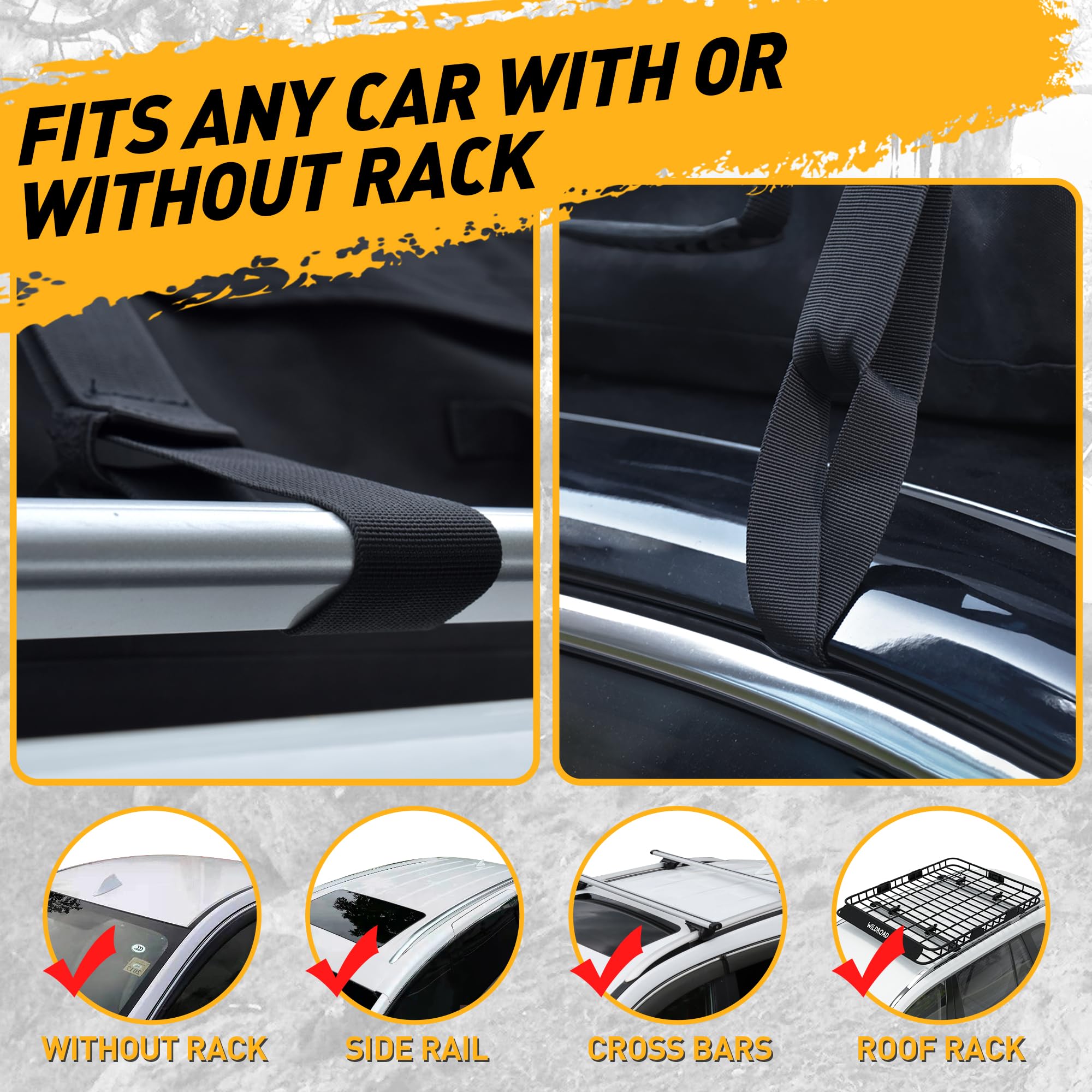WILDROAD 21 Cubic Feet Waterproof Rooftop Cargo Carrier Bag - 600D Ultra Anti-Tear Fabric, Soft-Shell Roof Storage with Anti-Slip Mat & 6 Door Hooks - Fits All Cars with/Without Roof Racks - Perfect for Road Trips, Camping & Outdoor Adventures
