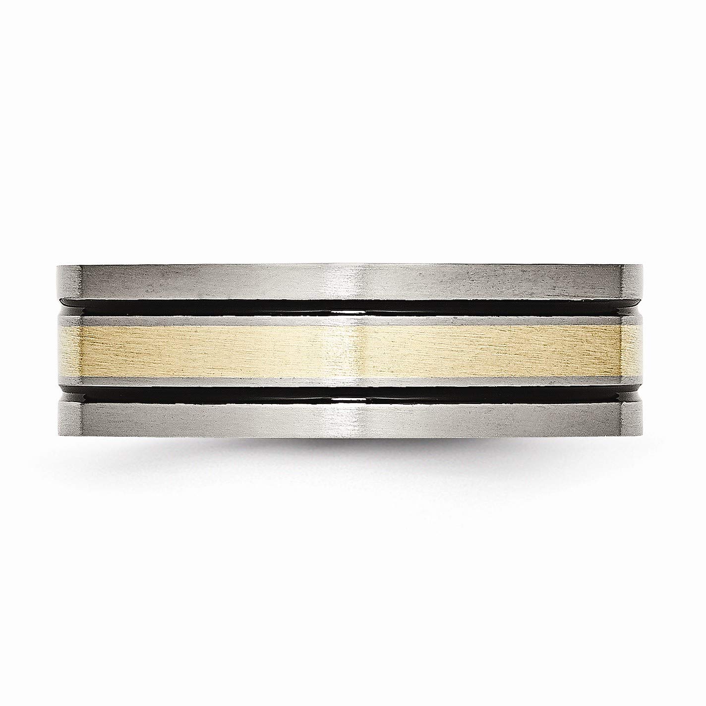 Black Titanium & 14K Gold Inlay Ring - 7mm Flat Brushed Band for Men's Wedding & Fashion