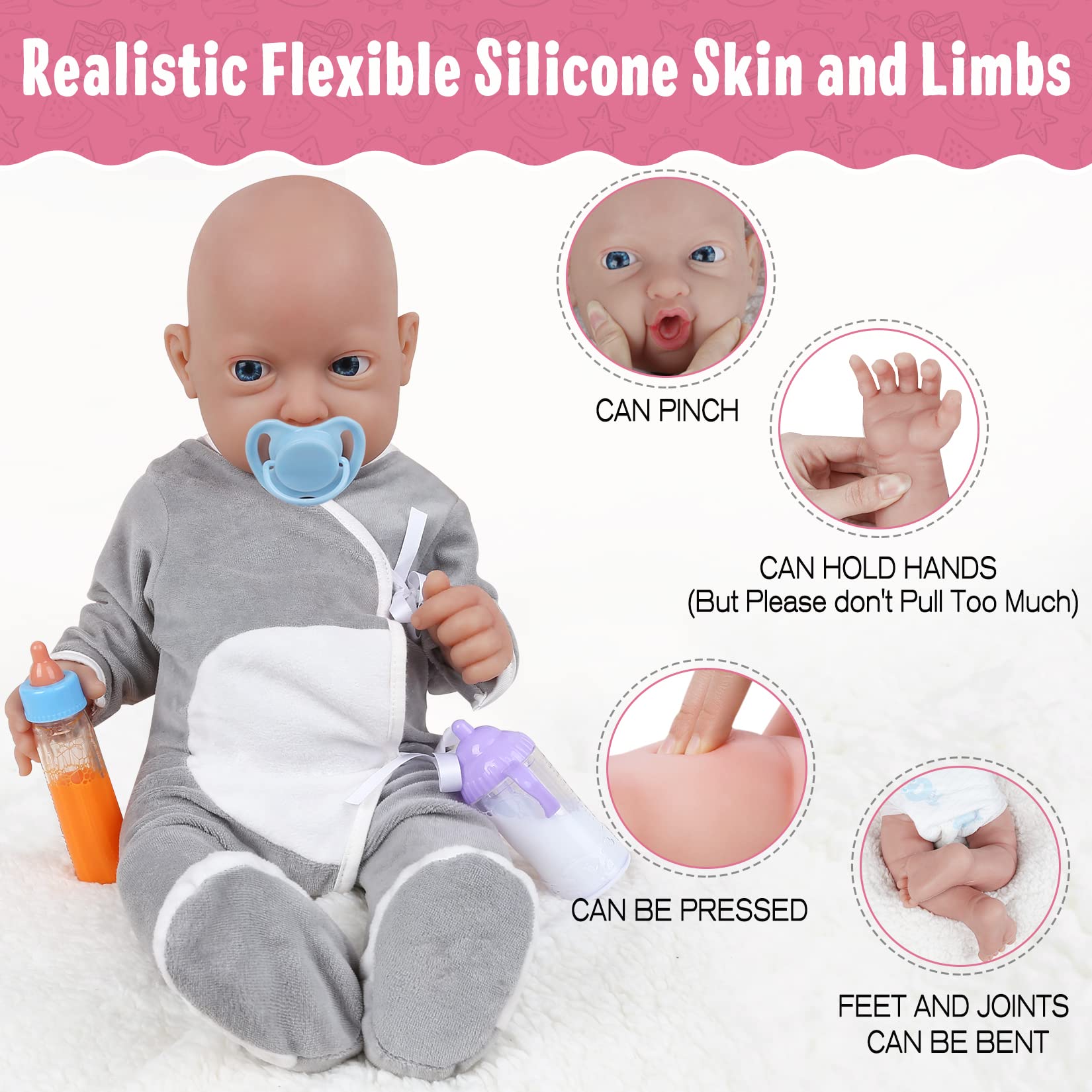 Vollence 23 Inch Realistic Reborn Baby Doll - Platinum Silicone Full Body Lifelike Newborn Boy for Collectors & Gift Giving
