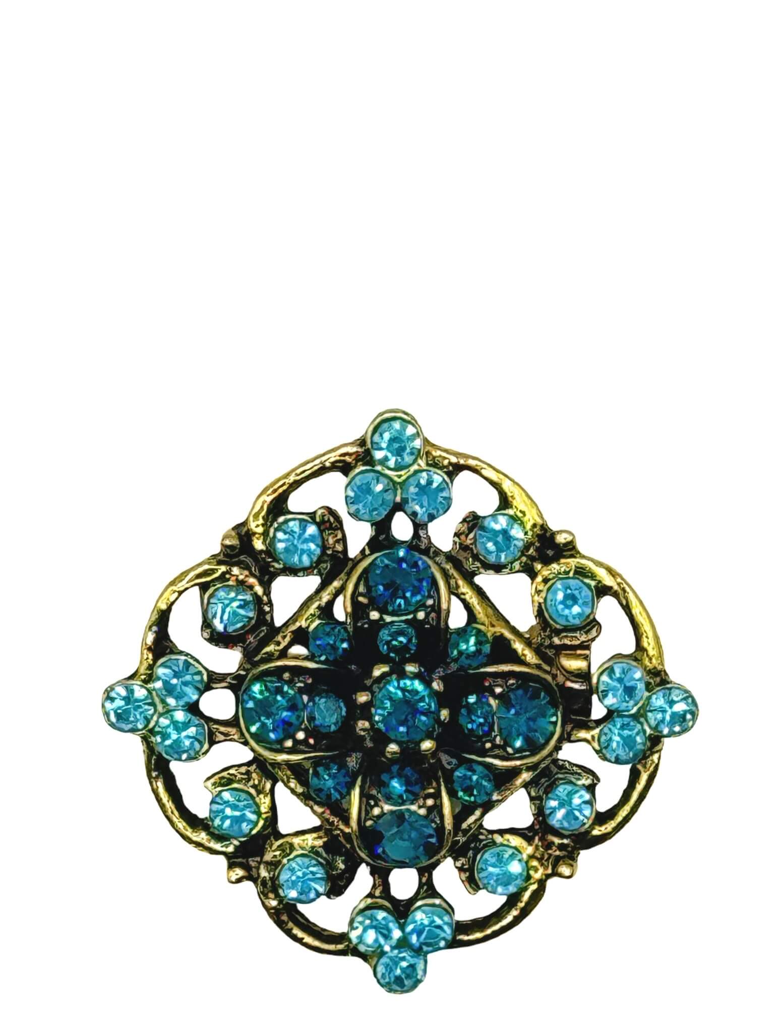 DÉCLIC Estado Medallion Pin - Aqua Blue Enamel Jewelry for Women | Elegant Brooch for Jackets, Scarves & Bags | Perfect Gift for Birthdays & Anniversaries