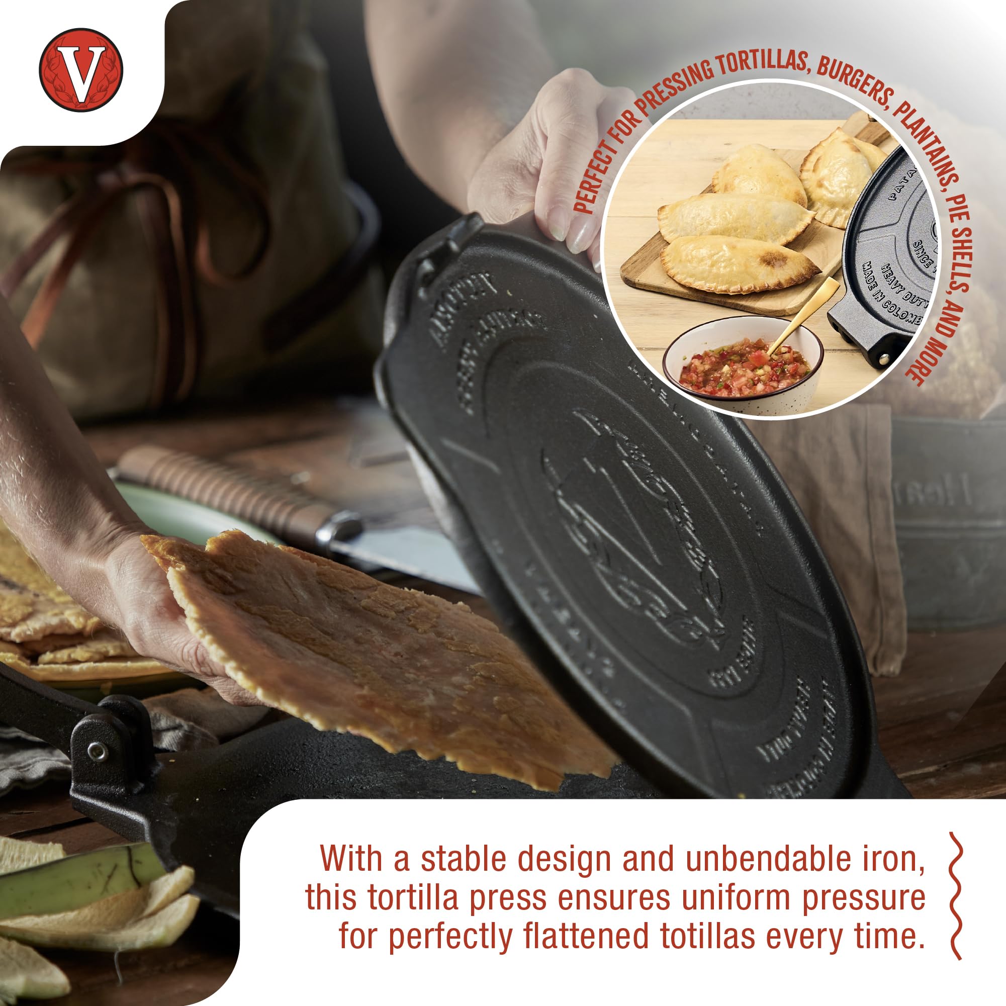 10-Inch Cast Iron Tortilla Press - Heavy Duty Commercial Grade for Tortillas, Roti, Arepas & Flatbreads - Pre-Seasoned with Flaxseed Oil - Made in Colombia - Perfect for Home Kitchens & Restaurants