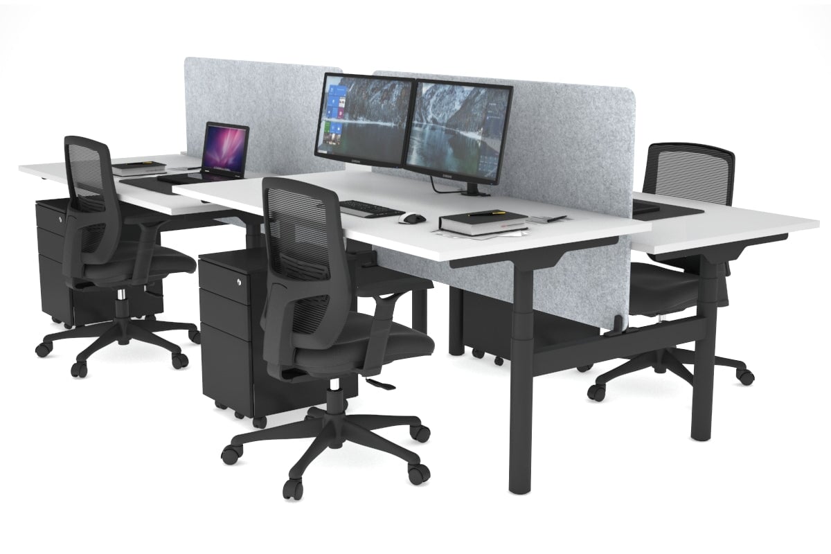 Flexi Premium Height Adjustable 4-Person H-Shaped Office Workbench - 1800L x 800W Black Frame with Cable Management | Ergonomic Standing Desk for Collaborative Workspaces & Home Offices