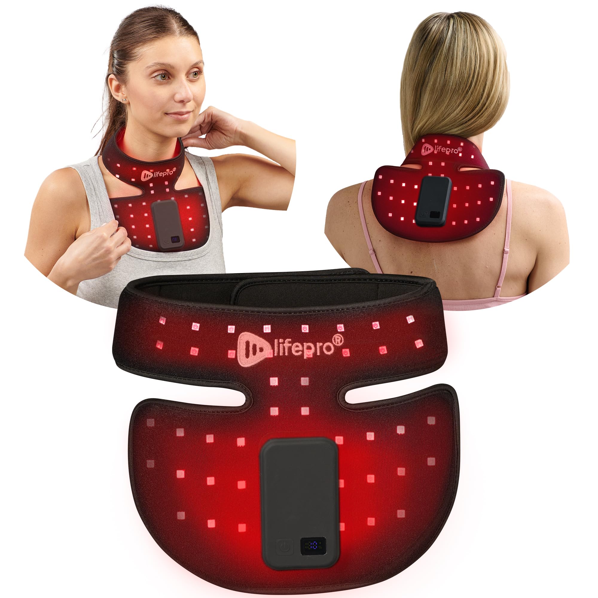LifePro Red Light Therapy Device for Neck, Back & Chest Pain Relief - Portable & Rechargeable Near Infrared Light Therapy with 660nm Red & 850nm NIR LEDs - Perfect for Home Use, Muscle Recovery & Skin Care