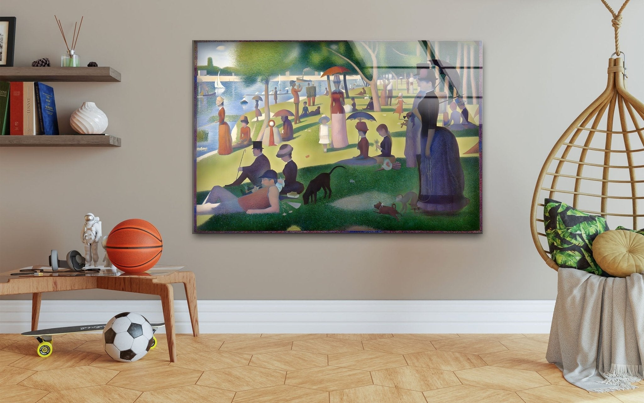 Georges Seurat Grande Jatte Island Glass Wall Art - Sunday Afternoon Painting Reproduction - Perfect for Living Room, Bedroom & Office Decor