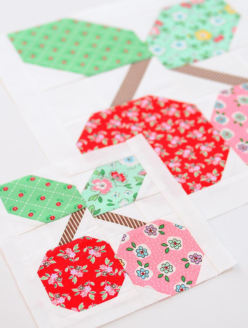 Ellis & Higgs Cherry Quilt Block Digital Pattern Download - DIY Quilting Sewing Project for Home Decor, Baby Blankets & Craft Gifts