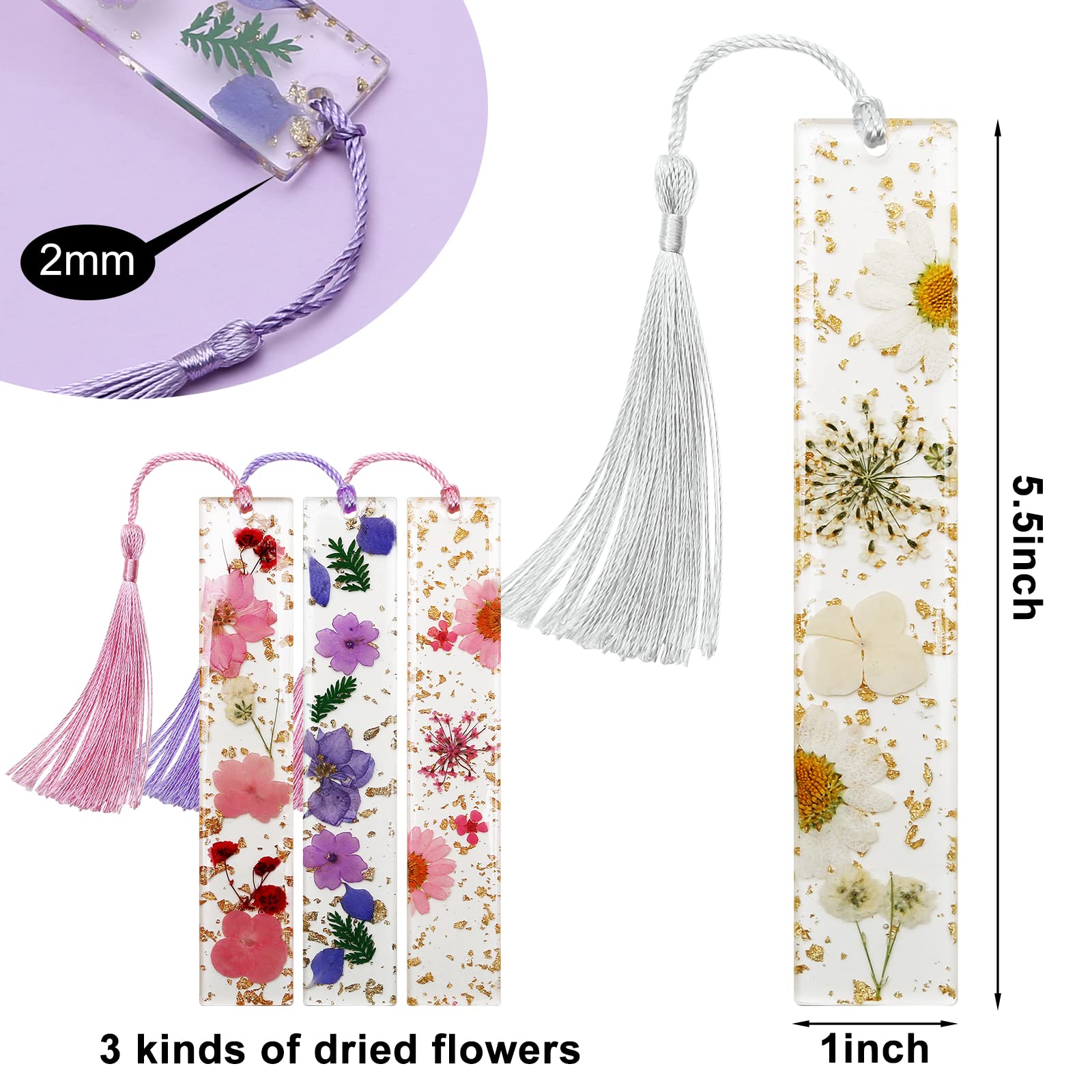 Kaluofan 2PCS Handmade Dried Flower Resin Bookmarks with Tassels - Elegant Floral Bookmark for Women, Durable Reading Accessories to Enhance Reading Interest - Perfect Gift for Book Lovers, Students & Teachers (Reading, Studying, Book Club, Gift Giving)