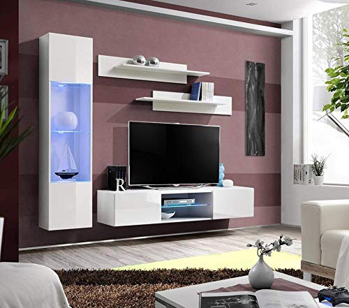 Modern Wall-Mounted TV Stand with Storage Shelves & LED Lights - 33