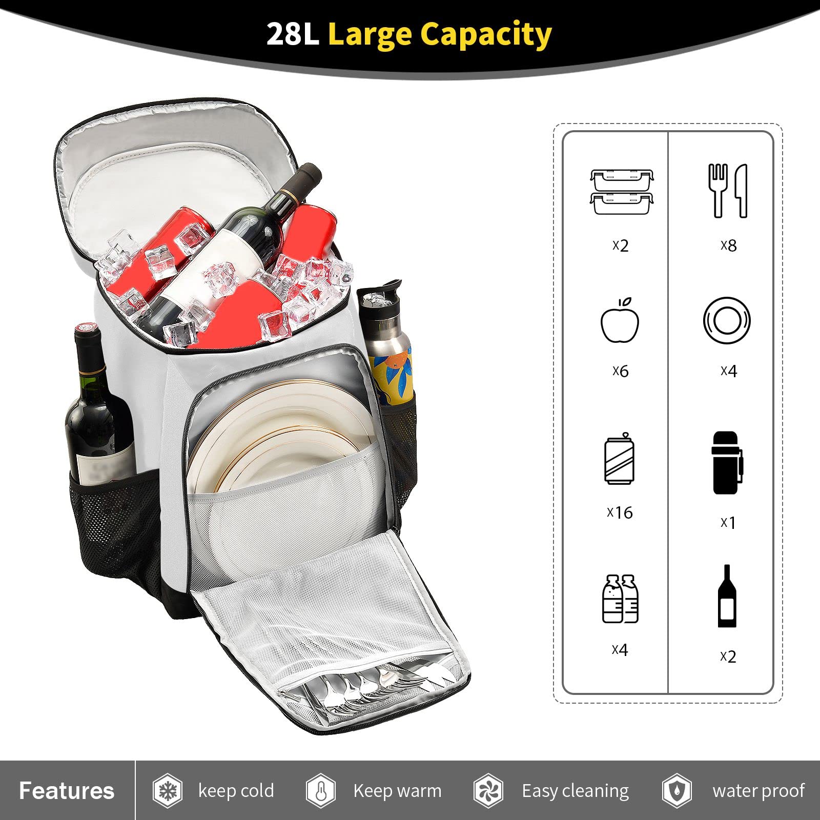 Insulated Cooler Backpack for Women & Men - Leakproof Picnic Lunch Bag for Beach, Hiking, Camping, Work, Park, Day Trips & Outdoor Adventures