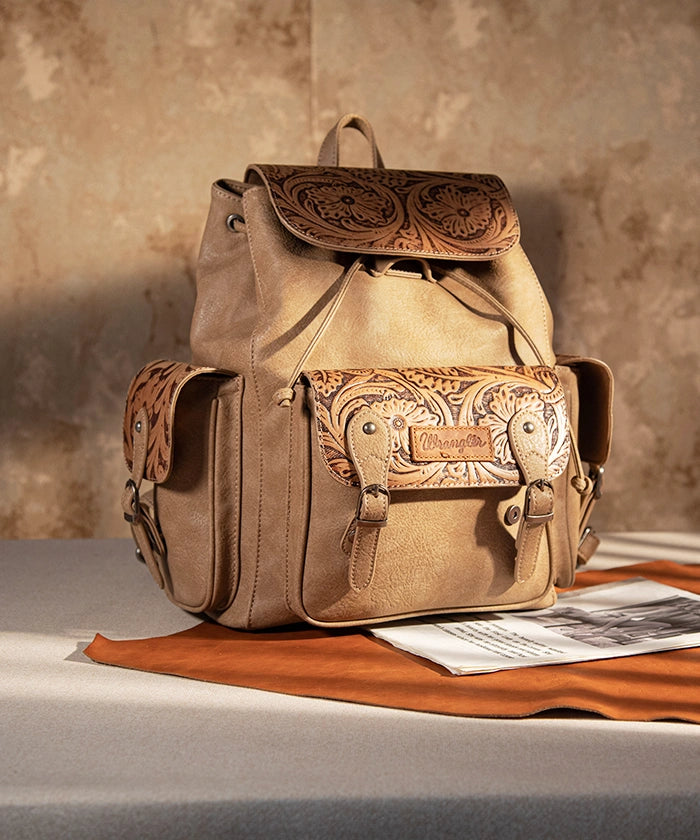 Wrangler Floral Tooled Concealed Carry Backpack for Women & Men - Tactical EDC Hiking Daypack with Hidden Gun Pocket - Perfect for Outdoor Adventures, Travel & Everyday Use