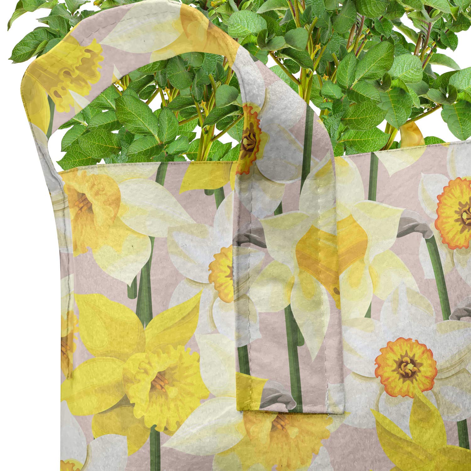 Lunarable 5-Pack Daffodil Grow Bags - Heavy Duty 7 Gallon Fabric Plant Pots with Handles for Bedding Plants (Yellow/Green/Tan) - Perfect for Indoor Gardening, Outdoor Planting & Flower Beds