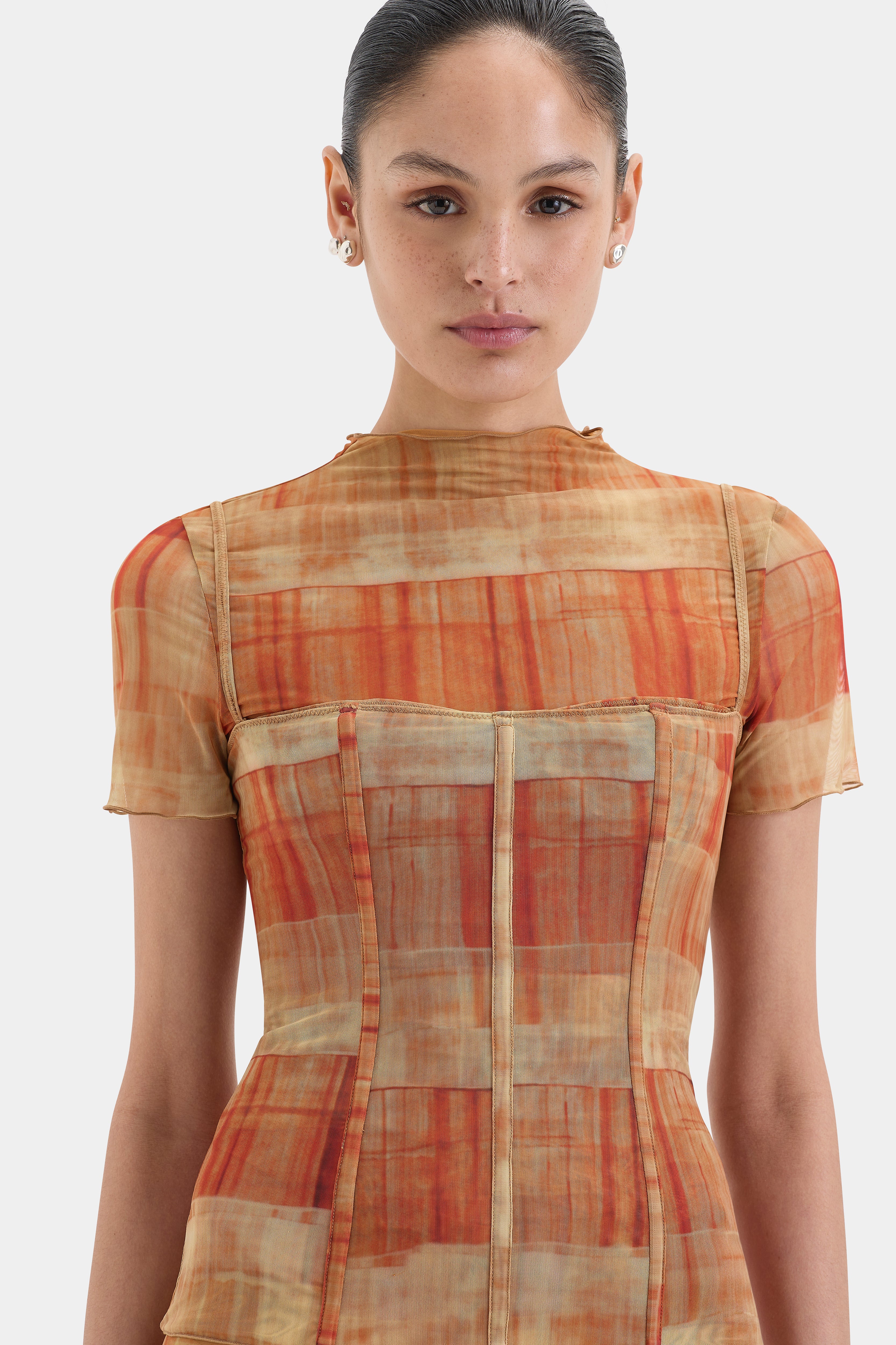 Ferrera Top Arancia Check - Stylish Women's Blouse for Casual Wear & Office Outfits | Perfect for Summer & Spring Fashion