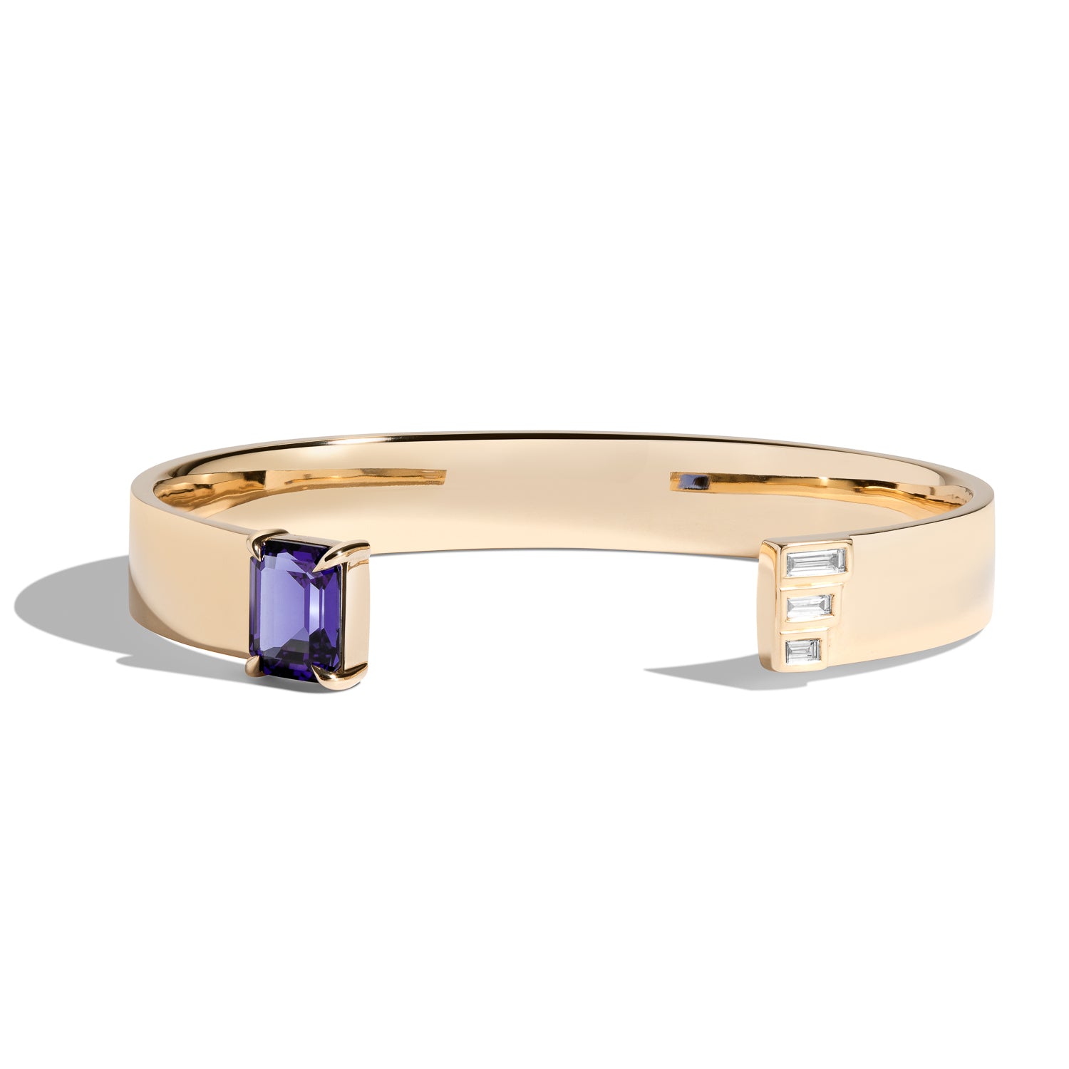 Emerald Cut Cuff Bracelet with Baguette Diamonds - Elegant Jewelry for Women, Perfect for Weddings & Special Occasions