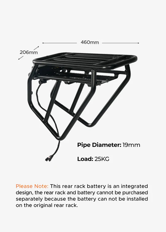 Rear Rack Battery with 13Ah Capacity - Compatible with Engine Pro & Engine X E-Bikes | Perfect for Extended Commutes & Outdoor Adventures