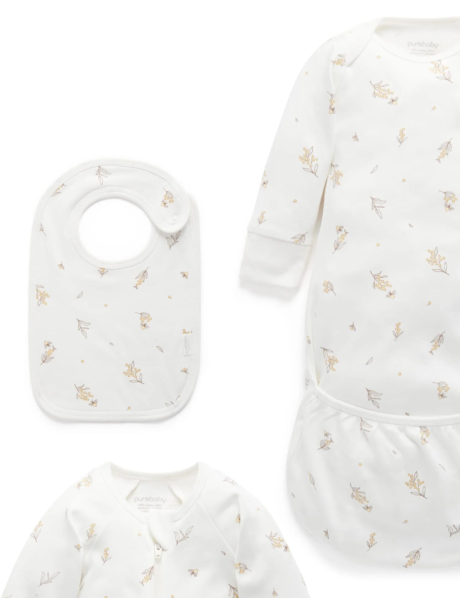 Purebaby Organic Essentials Hospital Bag - Vanilla Wattle Bee Newborn Gift Set (Value $120+) | Perfect Baby Shower Gift & Hospital Must-Have for Expecting Moms